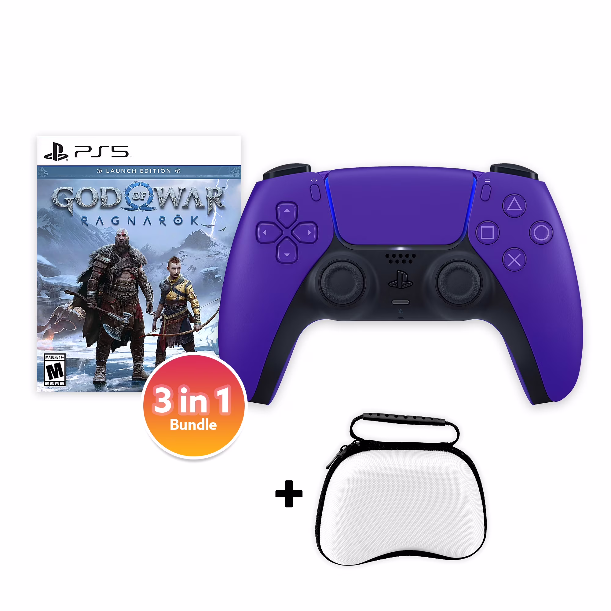 PlayStation 5 DualSense Controller Galactic Purple with God of War Ragnarok and Mytrix Hard Shell Controller Protective Case - 3 in 1 Bundle for PS5