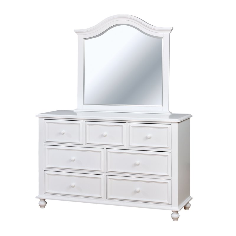 Bowery Hill 2-Piece 7-Drawer Traditional Wood Kids Dresser and Mirror in White