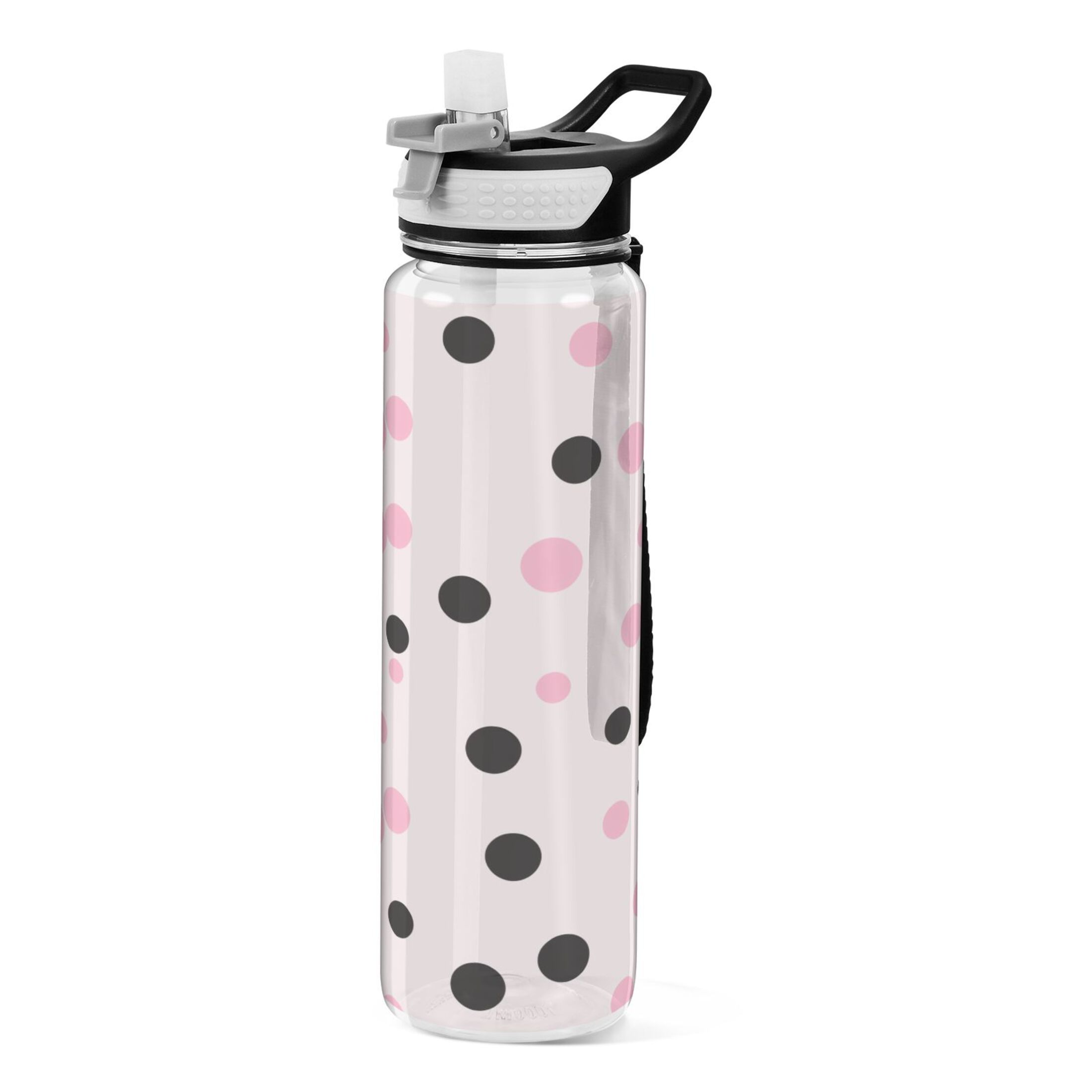 Pink and Black Polka Dots 32oz Water Bottles with Straw Tritan Leakproof Sports Bottle BPA Free Clear for Fitness Gym Swimming Cycling