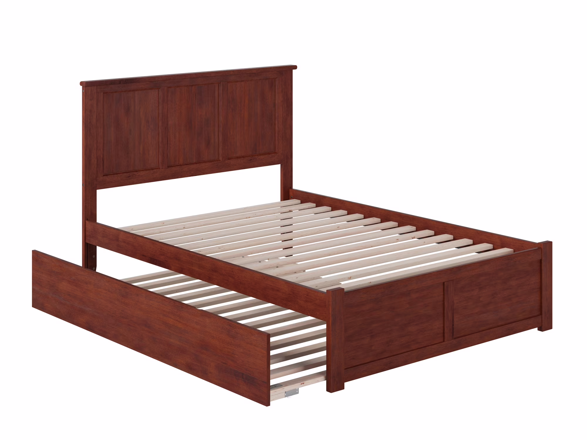 AFI Madison Full Solid Wood Platform Bed with Footboard & Full Trundle in Walnut