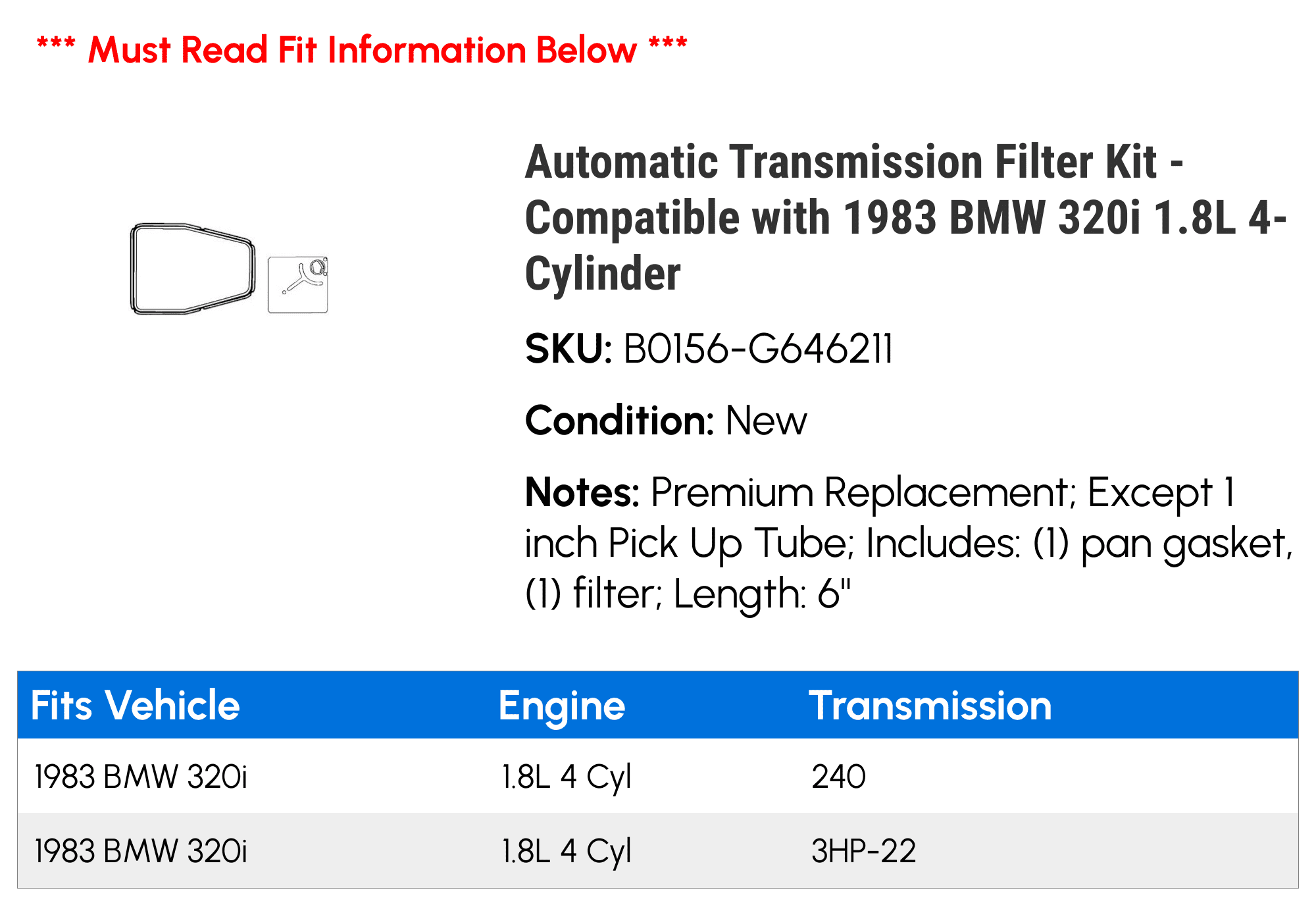Automatic Transmission Filter Kit - Compatible with 1983 BMW 320i 1.8L 4-Cylinder