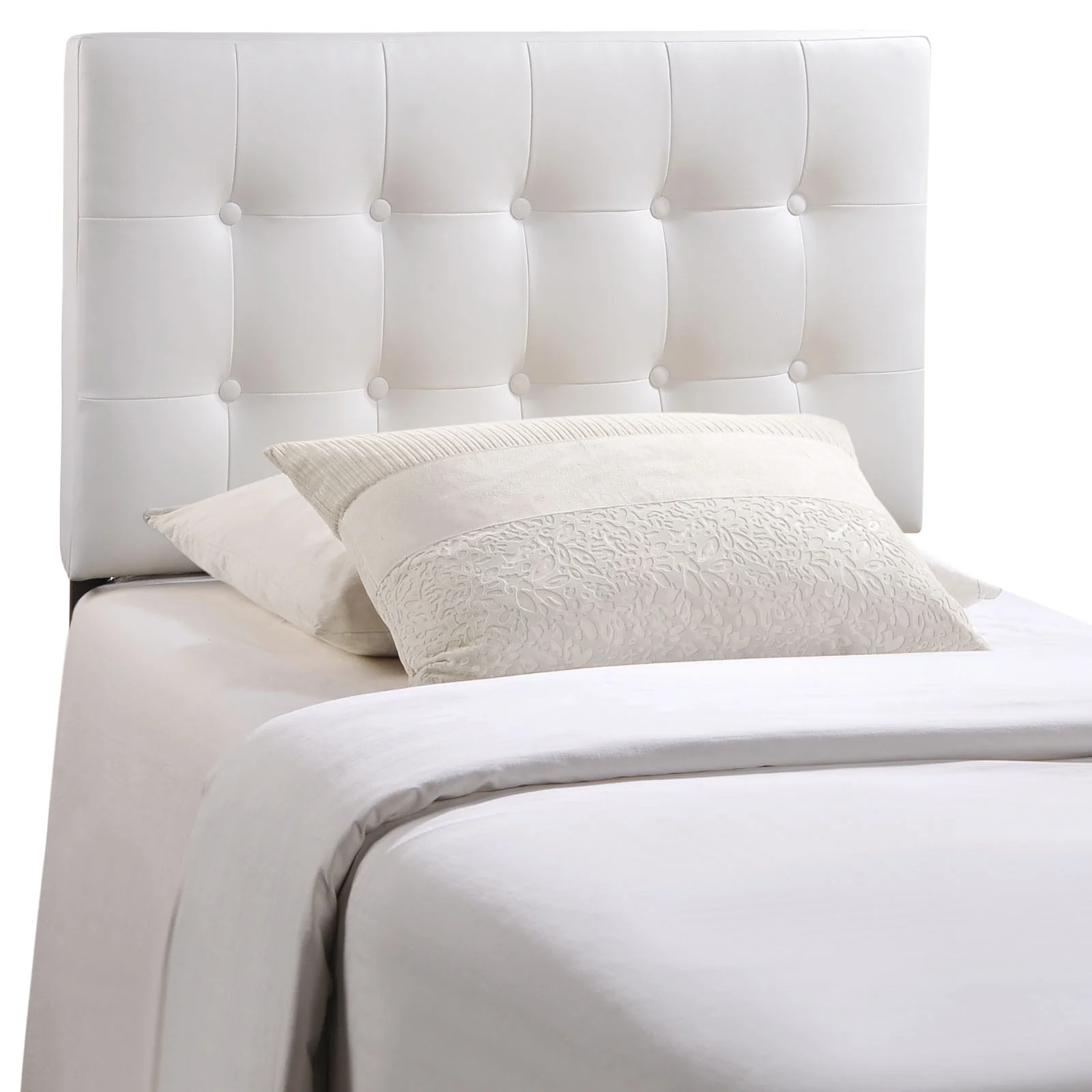 Modern Contemporary Twin Size Vinyl Headboard, White Faux Leather