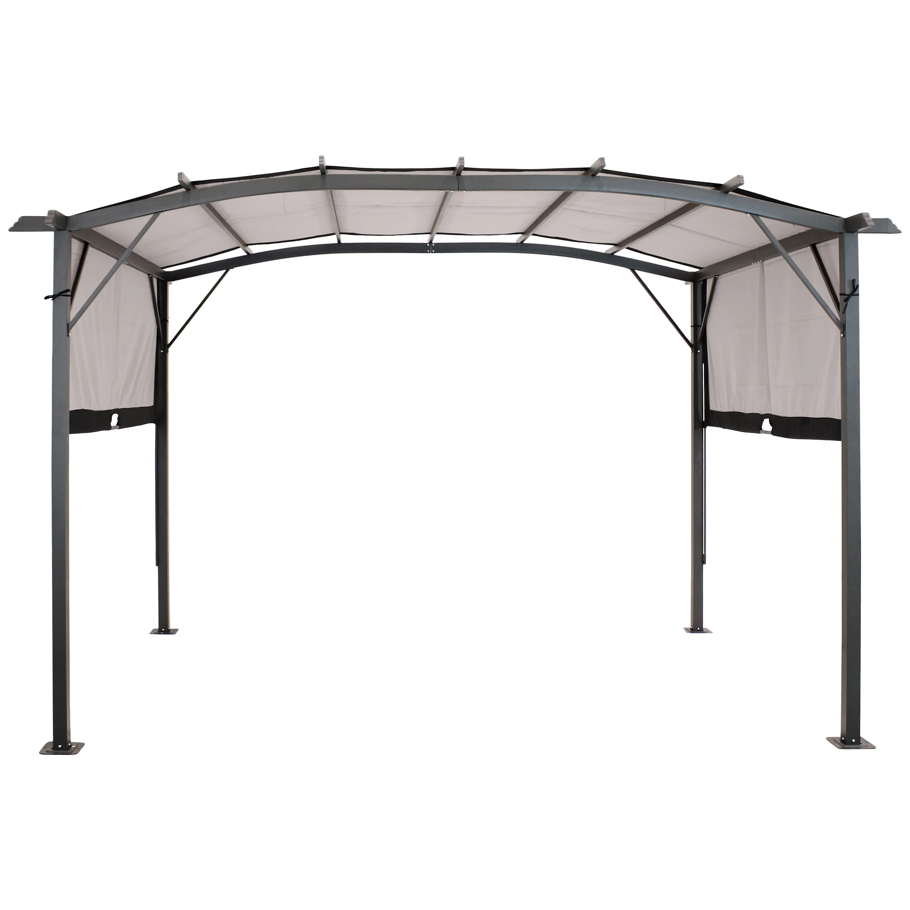 Sunnydaze 9' x12' Metal Arched Pergola with Retractable Canopy - Gray
