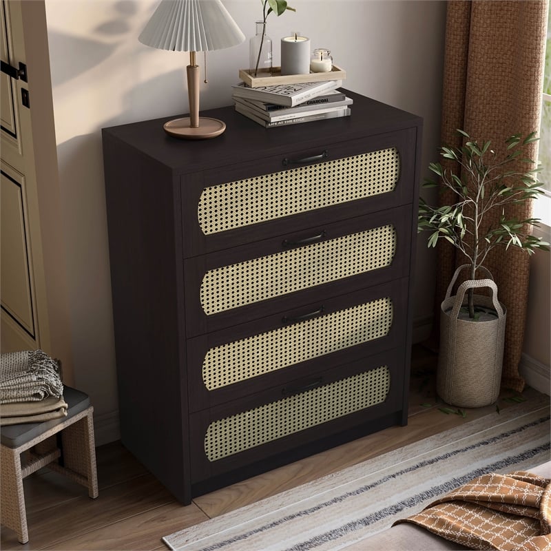 Bowery Hill Transitional Wood 4-Drawer Chest in Espresso Finish