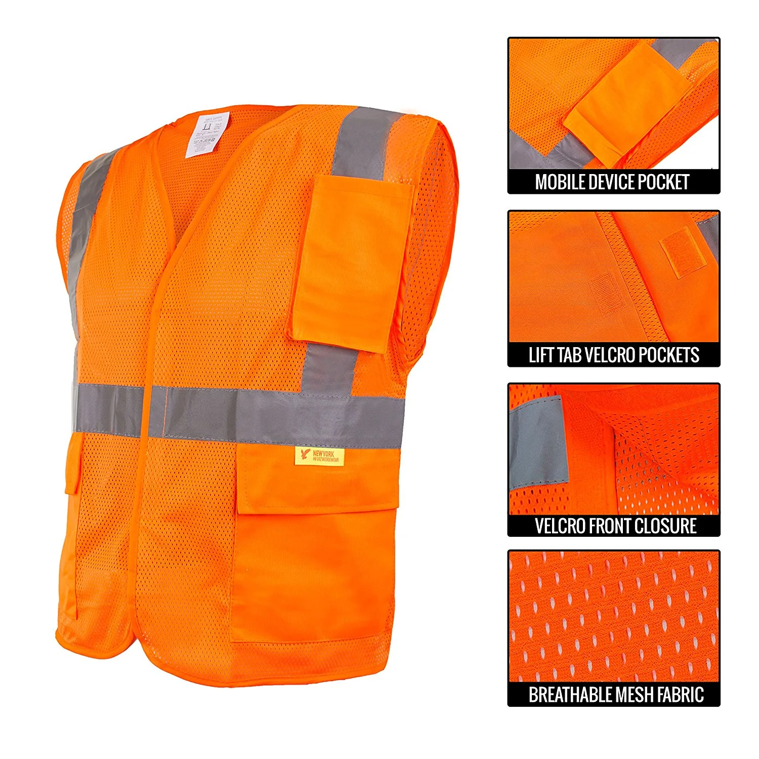 RK Safety High Visibility Safety Vest with Reflective Strips and Pockets - ANSI Class 2 - Neon Orange / 3XL