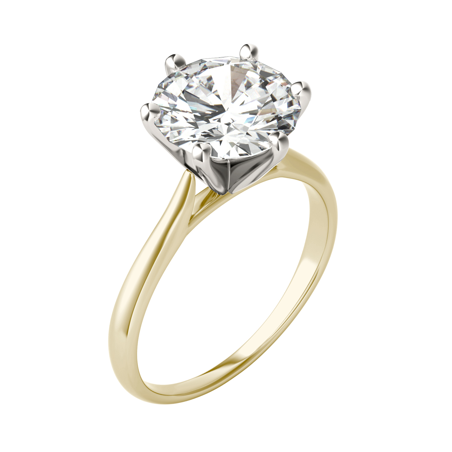 Charles & Colvard 14K Yellow Gold Moissanite 9.5mm Round Engagement Ring-Size 5, 3.10ct DEW