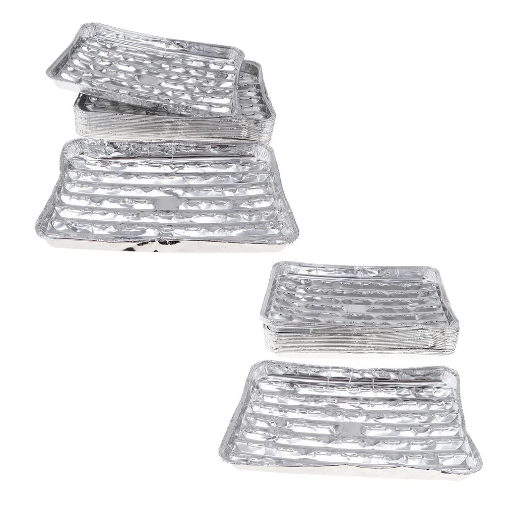 40pcs Aluminum Grilling Tray Rectangular BBQ Plate Disposable Cake Pan