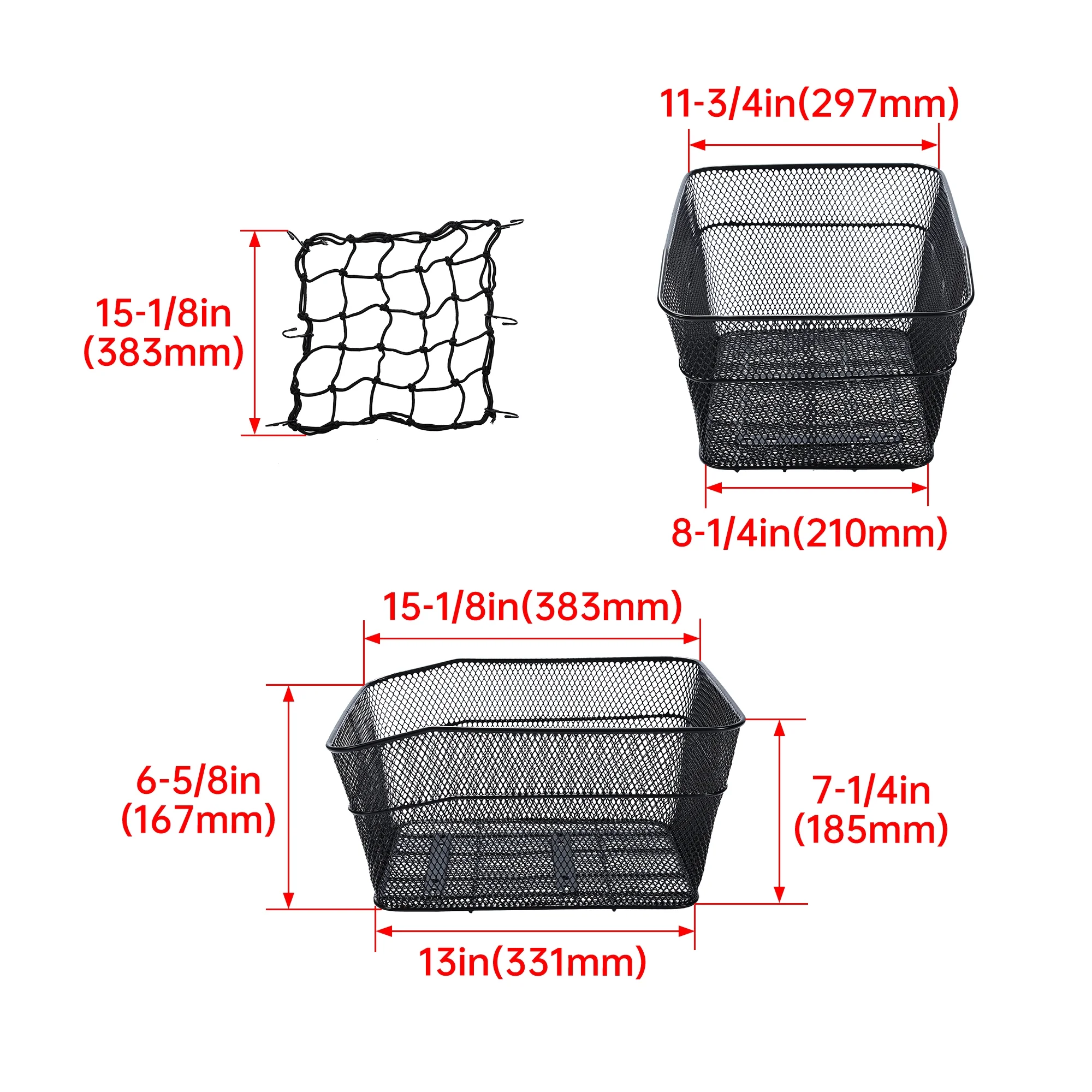 Kojem Rear Bike Basket with Adjustable Cargo Net and Waterproof Rainproof Cover Fits to Most Rear Bike Racks