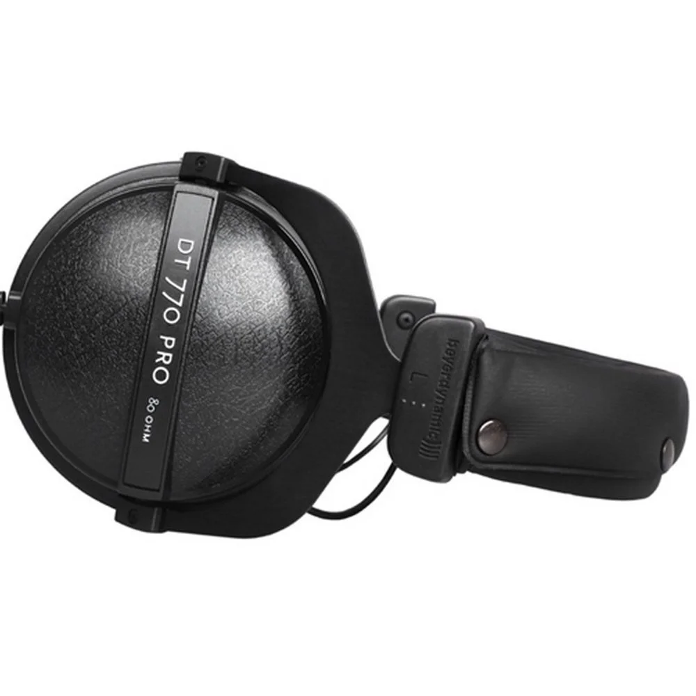 BeyerDynamic DT 770-PRO Studio Headphones 80 Ohms (DT 770-PRO) with Slappa HardBody PRO Full Sized Headphone Case Black & Universal Wood Headphone Stand