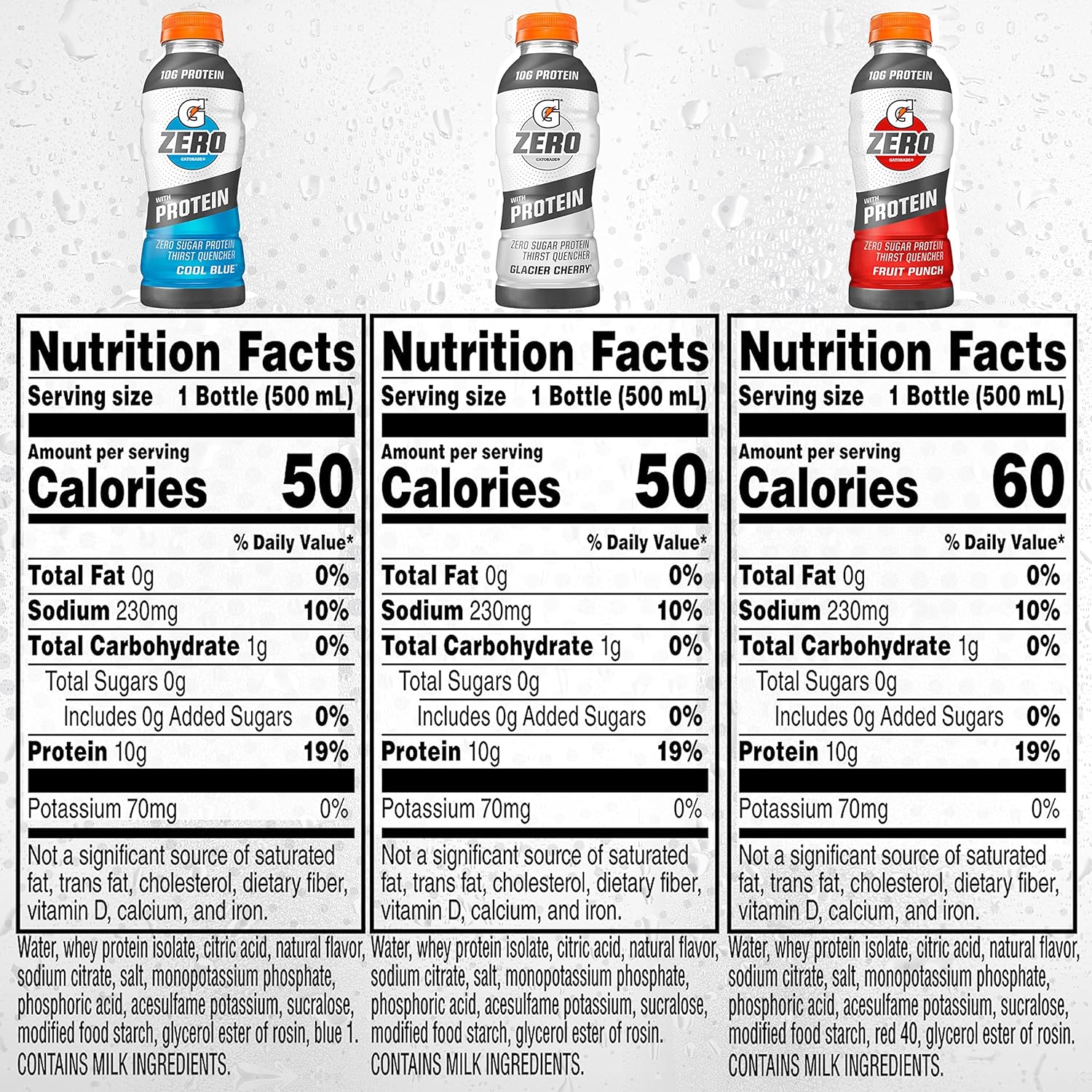 Gatorade Zero Sugar with Protein Variety Pack, 10g Whey Protein Sports Drink, 16.9 oz, 12 Pack Bottles