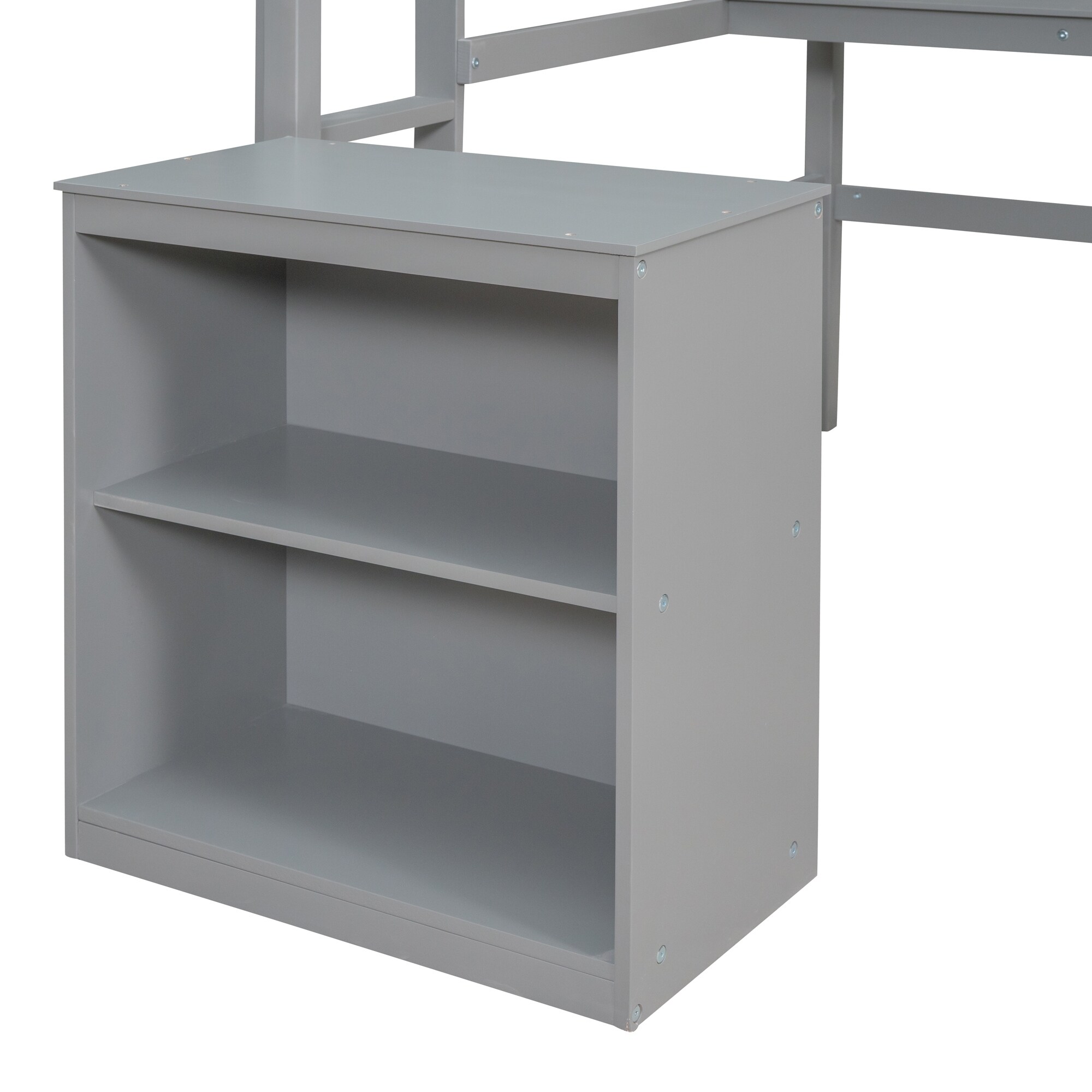 Full Loft Bed with Desk & Writing Board, Wooden Loft Bedframe w/ 2 Drawers Cabinet & 2 Ladders for Kids Teens Boys & Girls, Grey