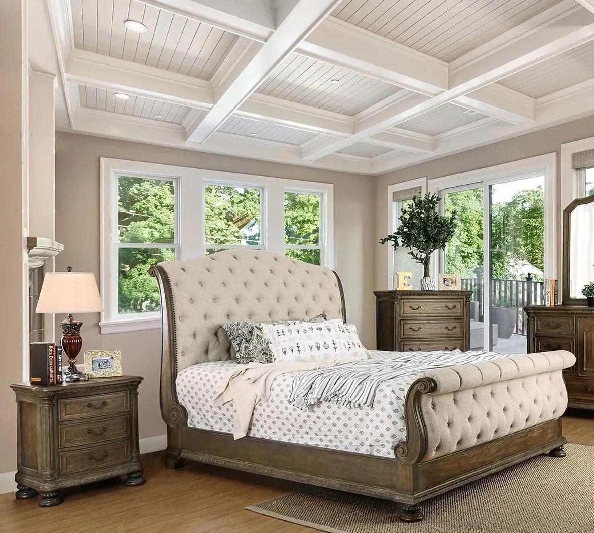 Transitional Natural Solid Wood King Bedroom Set 3pcs FOA CM7663 Lysandra