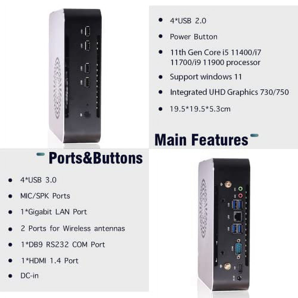 VENOEN 11th gen Mini Computer Core i7 11700,Micro Desktop PC Windows 11,32GB DDR4 RAM,500GB NVME SSD,HD-MI,RS232 COM,Dual Band WiFi,BT 5.1,Gigabit LAN,Wireless Antennas,with Cooling Fan