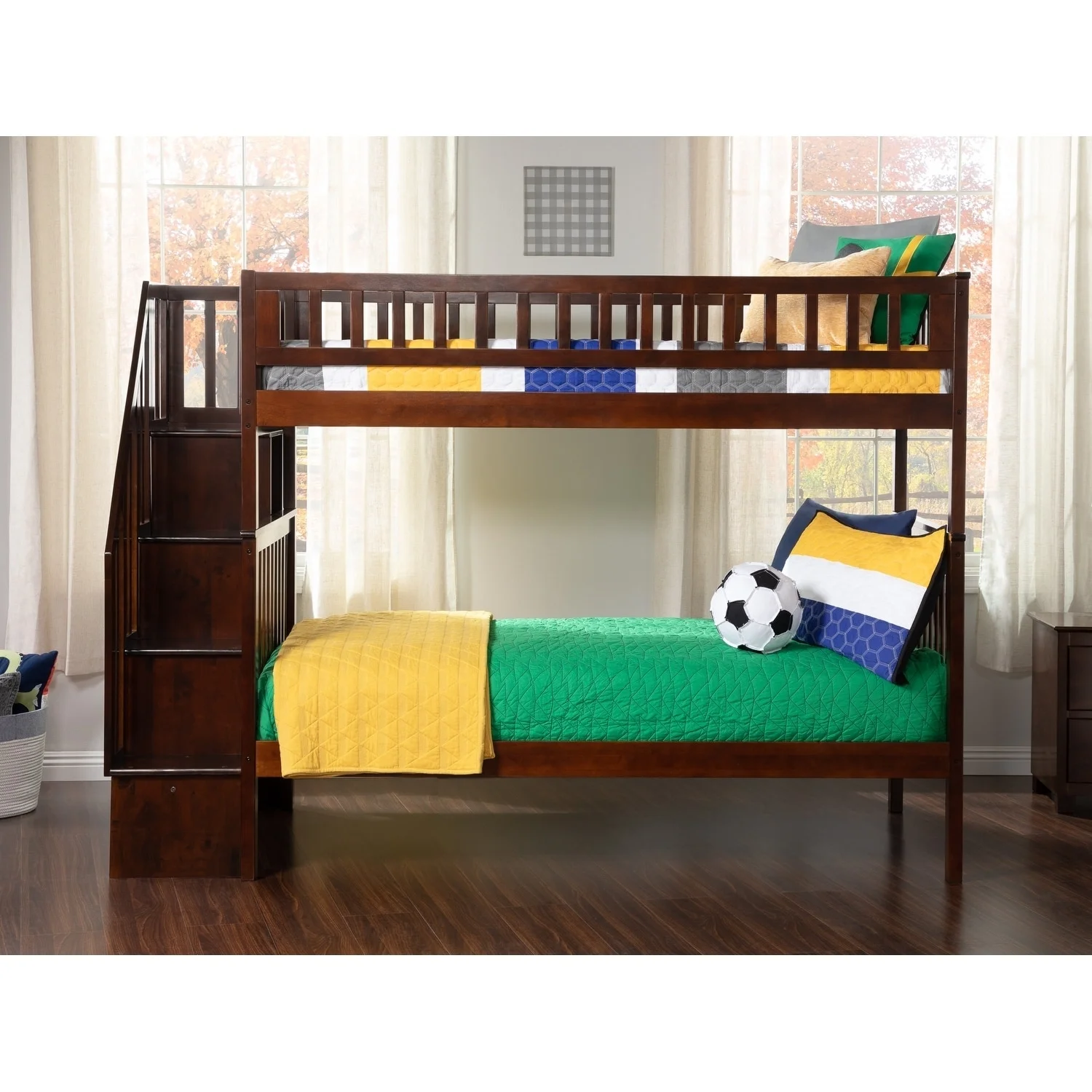 AFI Woodland Staircase Bunk Bed Twin over Twin in Walnut