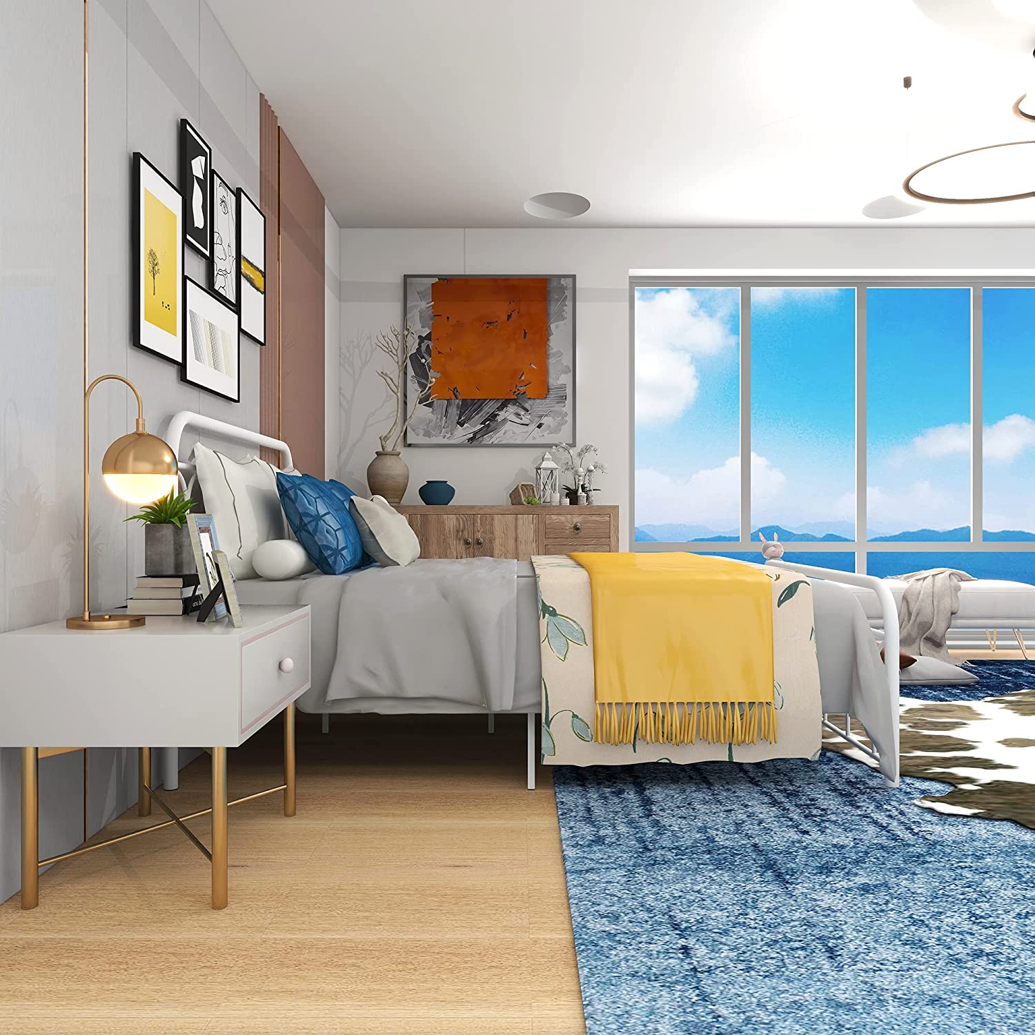 Queen Bed Frame with Storage Metal Platform Bed Frames with Headboard and Footboard Heavy Duty Mattress No Box Spring Needed White