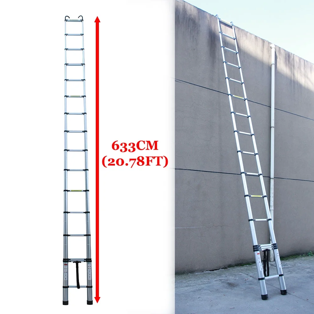 Dayplus Telescoping Ladder 20ft 6.2M Aluminum Extension Attic Loft Ladder with 2 Detachable Hooks