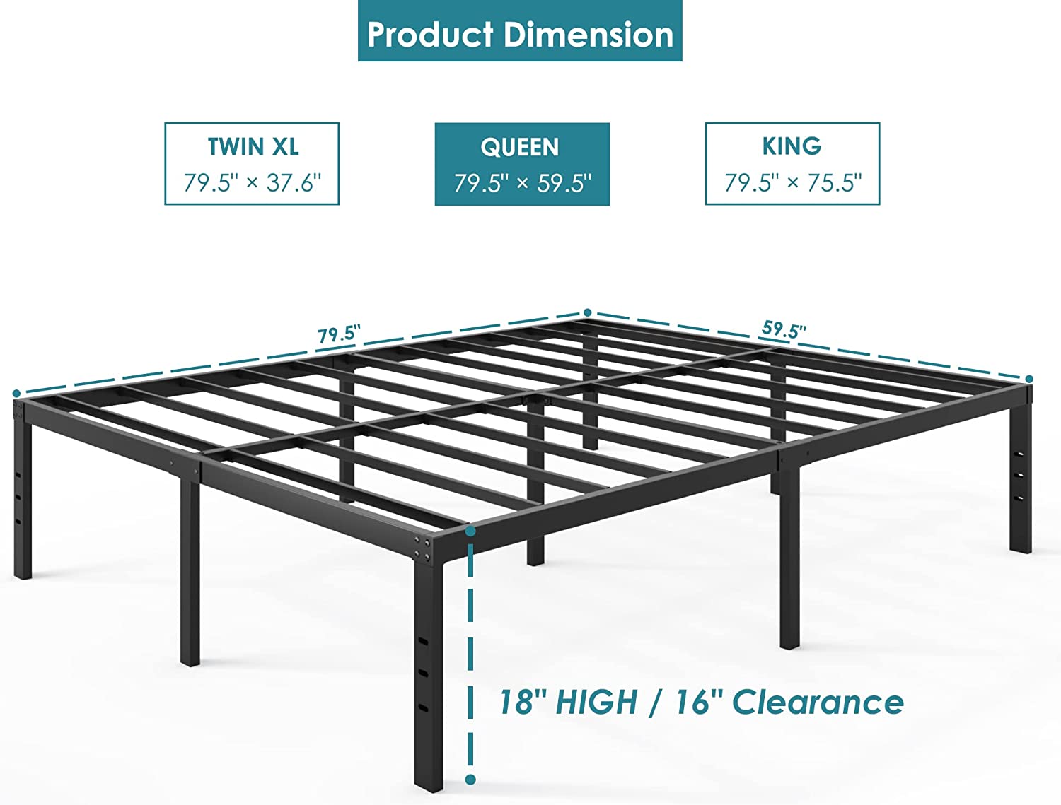 Popular FSCHOS Queen-Bed-Frame / 18 Inch Metal Platform Bed Frame Queen Size / Reinforced Steel Slats Support / No Box Spring Needed / Heavy Duty Mattress Foundation / Easy Assembly / Noi