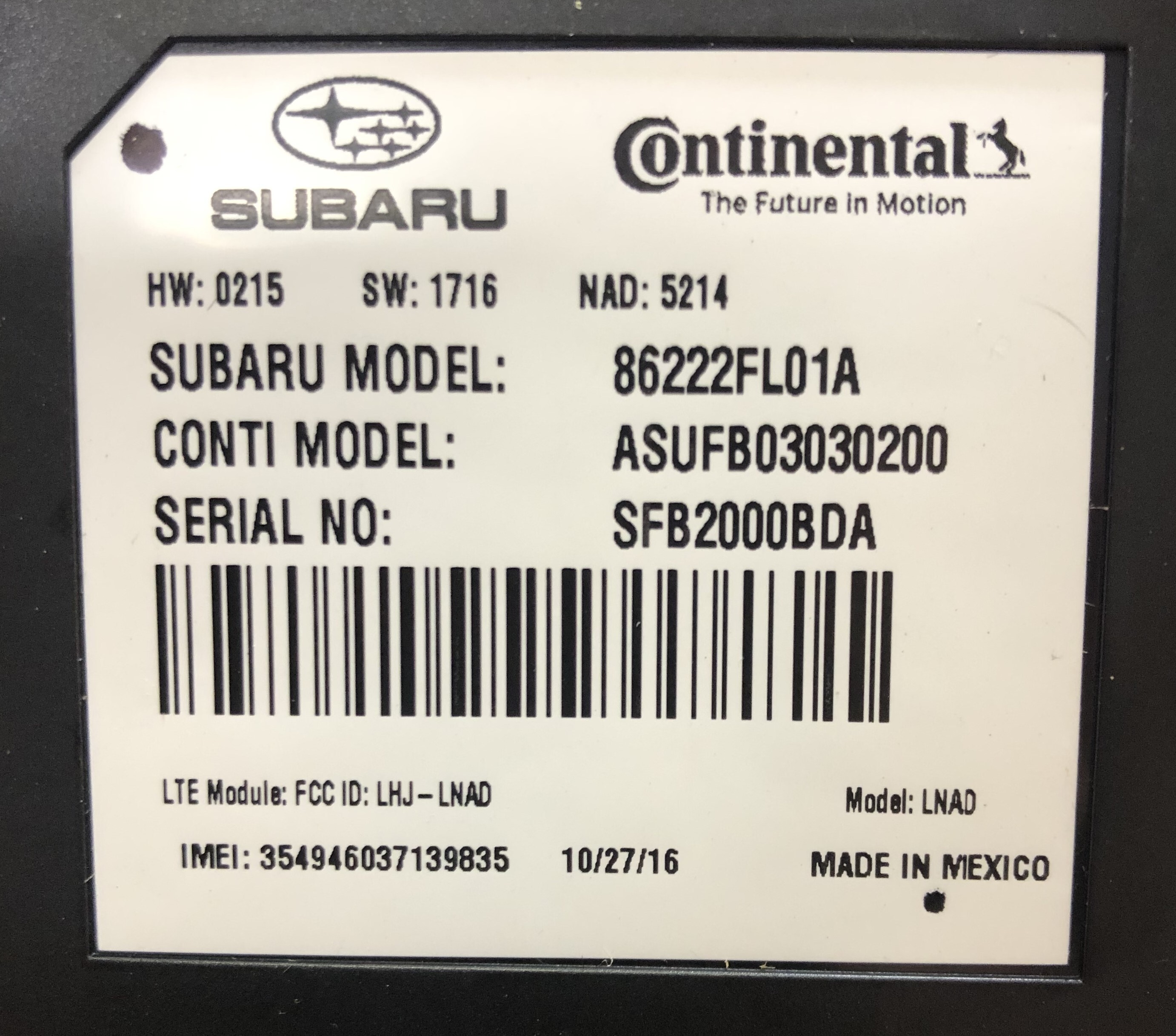 Pre-Owned 17-18 Subaru Impreza Electronic Communication Chassis Control Module OEM LKQ (Good)