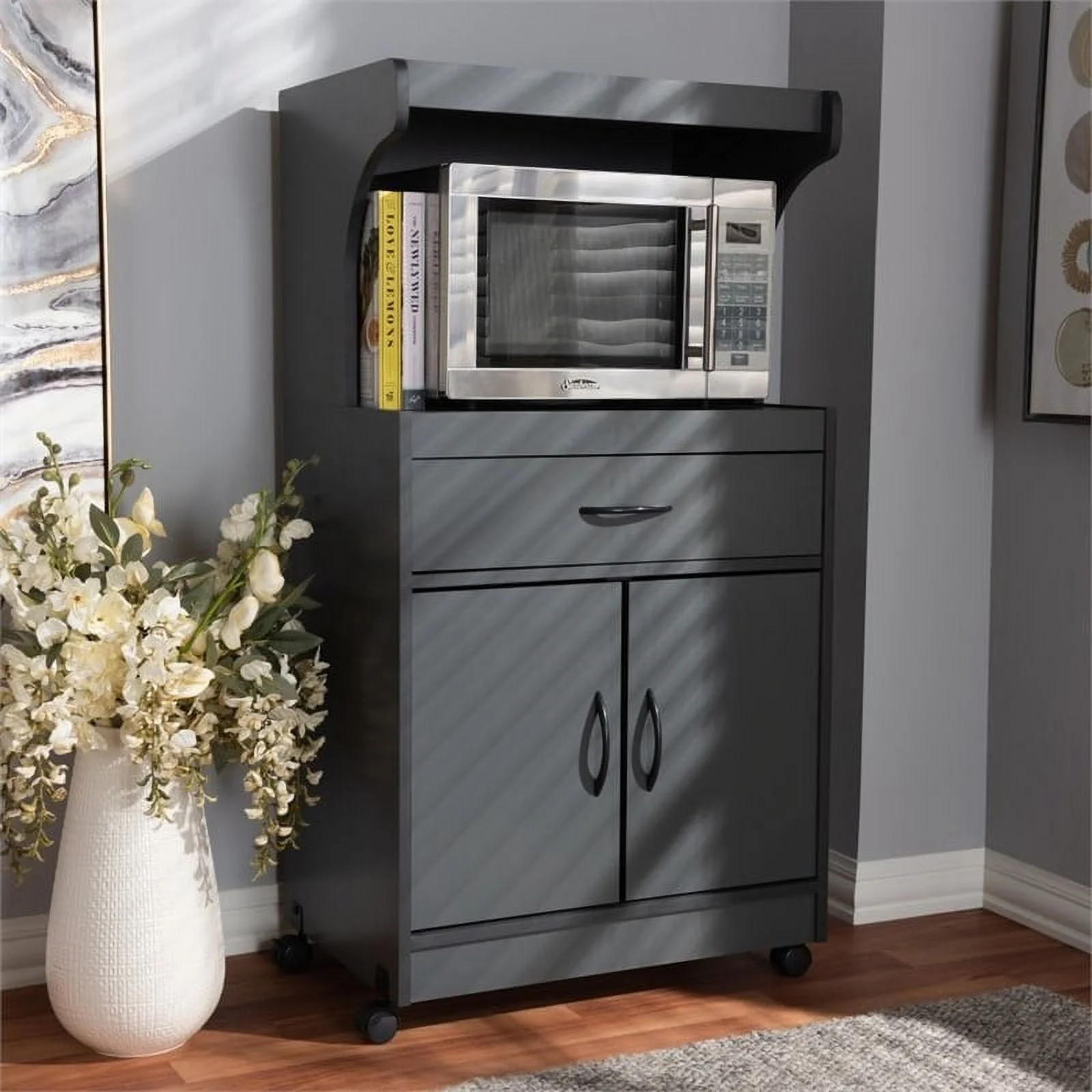 Bowery Hill Microwave Stand in Dark Grey