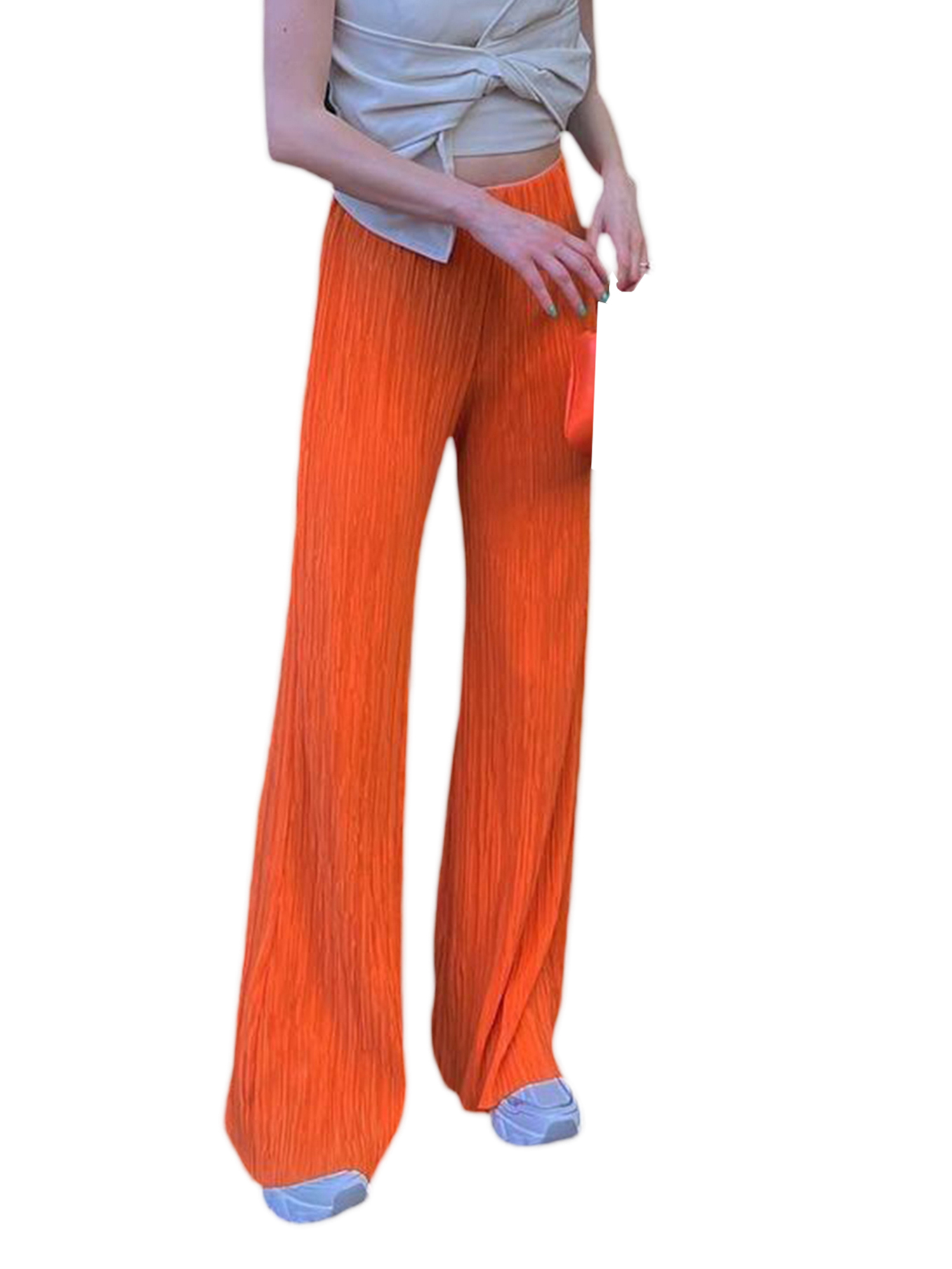 Women Casual Trousers Ladies Solid Colour Loose Fit Elasticated Waist Long Trouser with Pockets