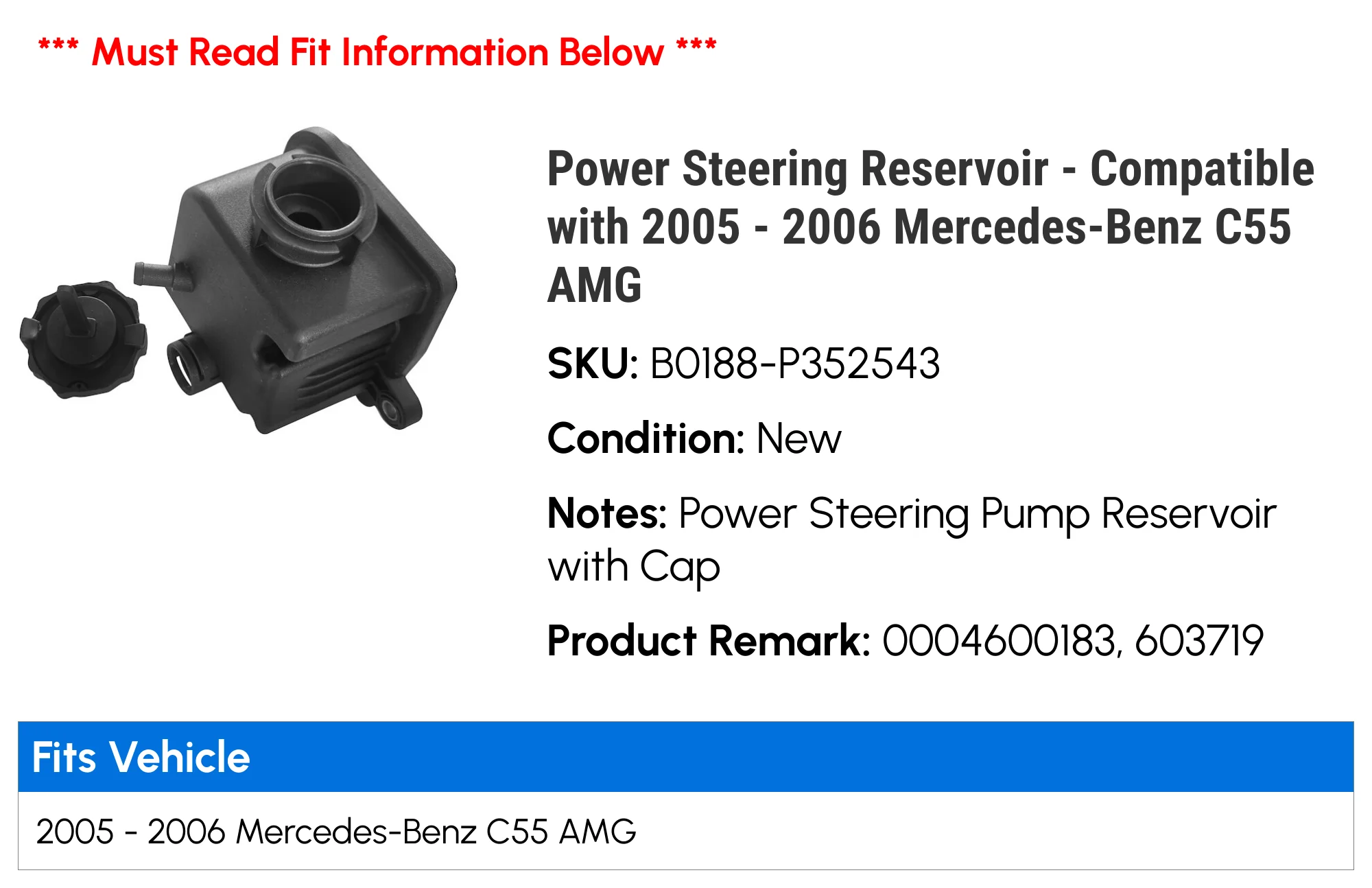 Power Steering Reservoir - Compatible with 2005 - 2006 Mercedes-Benz C55 AMG