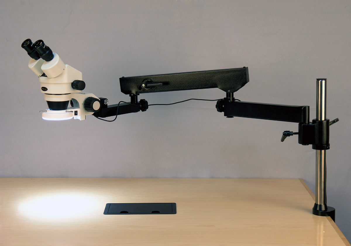 AmScope 3.5X-225X Binocular Articulating Arm Pillar Clamp 144-LED Zoom Stereo Microscope New