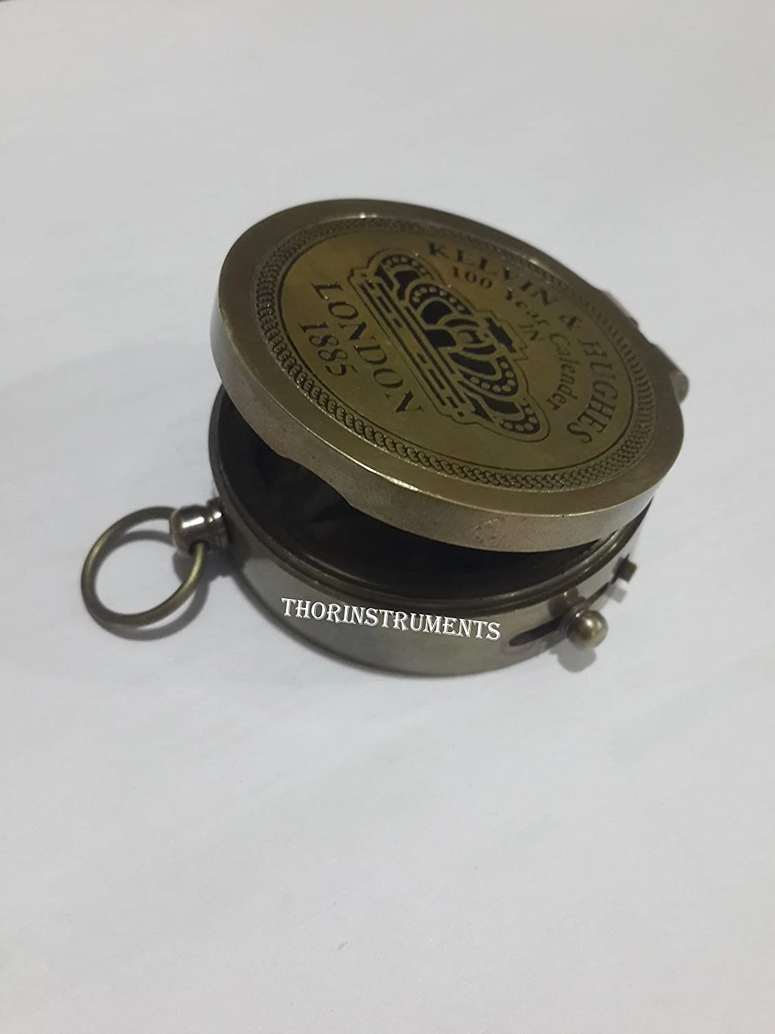 Brass compass vintage finish kelvin hughes 100 year calendar compasses lid compass