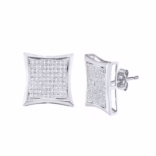 10kt White Gold Womens Round Diamond Square Kite Cluster Earrings 1/2 Cttw