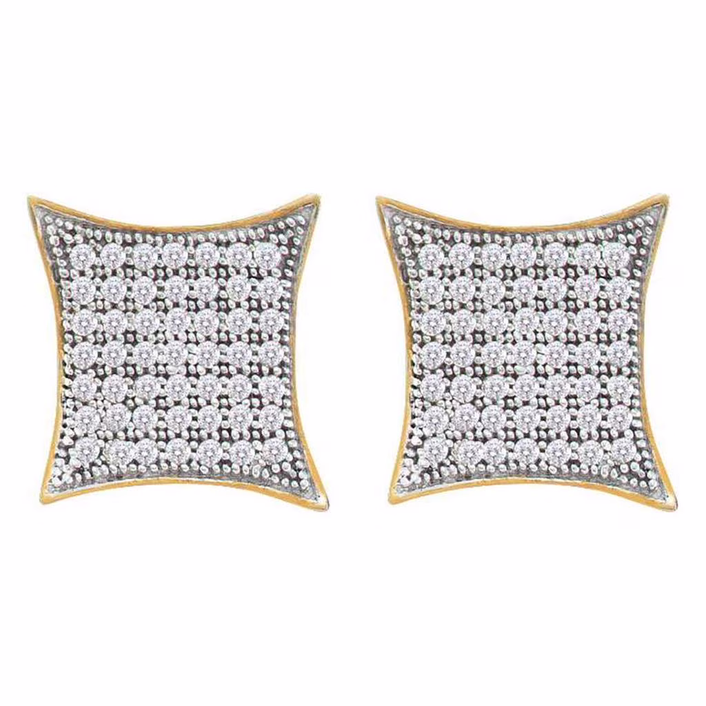 10k Yellow Gold Round Diamond Square Kite Cluster Earrings 3/8 Cttw