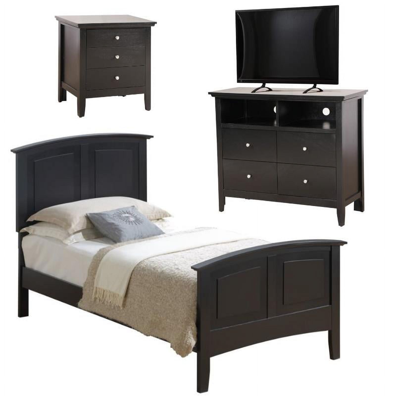 Home Square 3-Piece Set with Twin Bed 4-Drawer TV Stand and 3-Drawer Nightstand