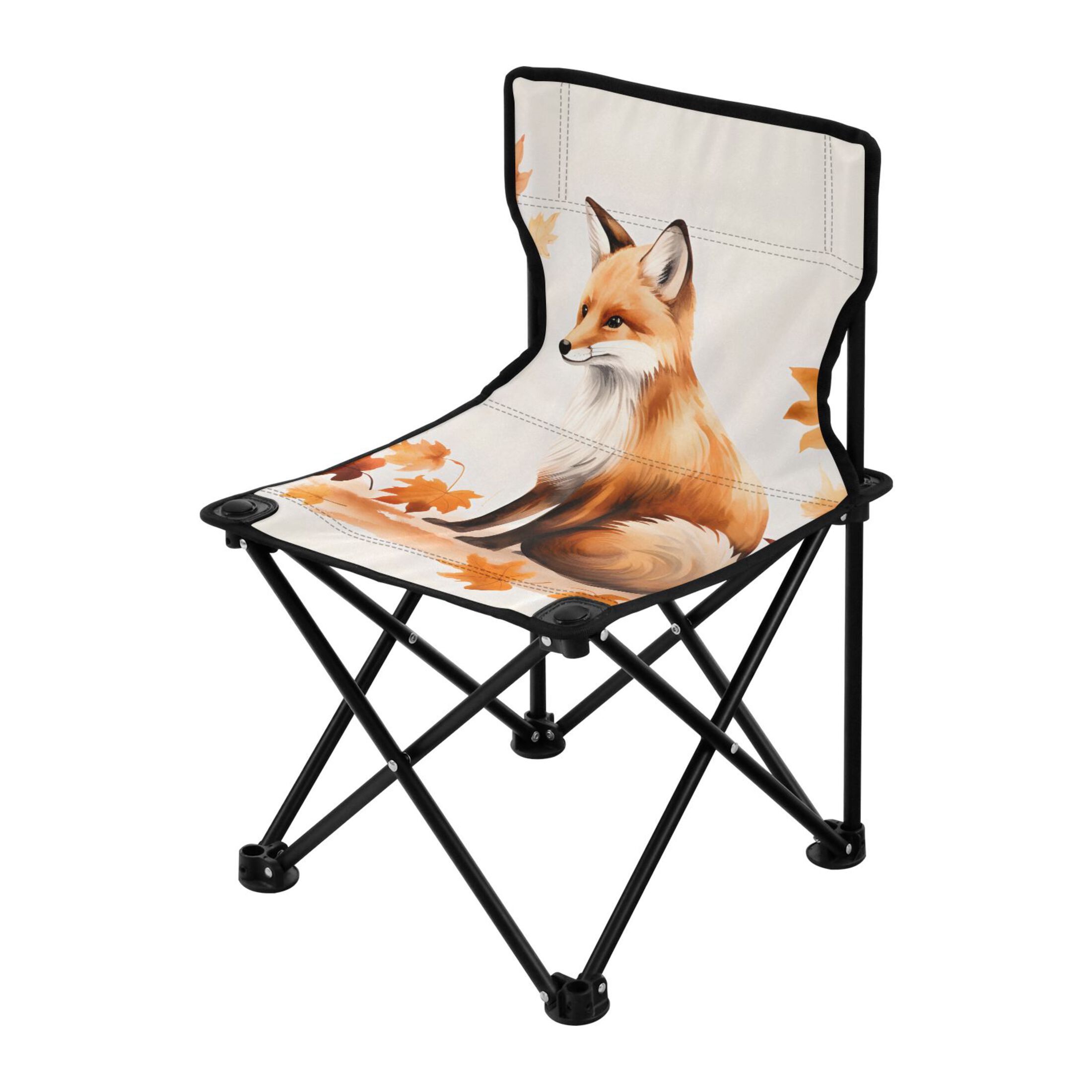 Fox with Autumn Leaves Portable Camping Chair Outdoor Folding Beach Chair Fishing Chair Lawn Chair with Carry Bag Support to 220LBS