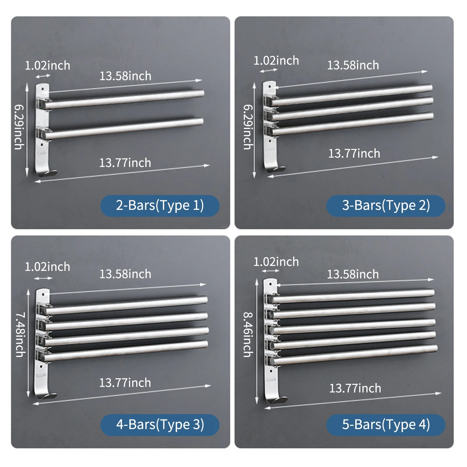 Dazzduo Towel Bar,Towel Bar Towel 4-Bars Arms Towel Bar Stainless Wall Mount Towel Steel Towel Kitchen Out Towel 4-Bars Arms Bath Towel Bar Stainless Steel 4-Bars Arms Bath Stainless Steel Towel