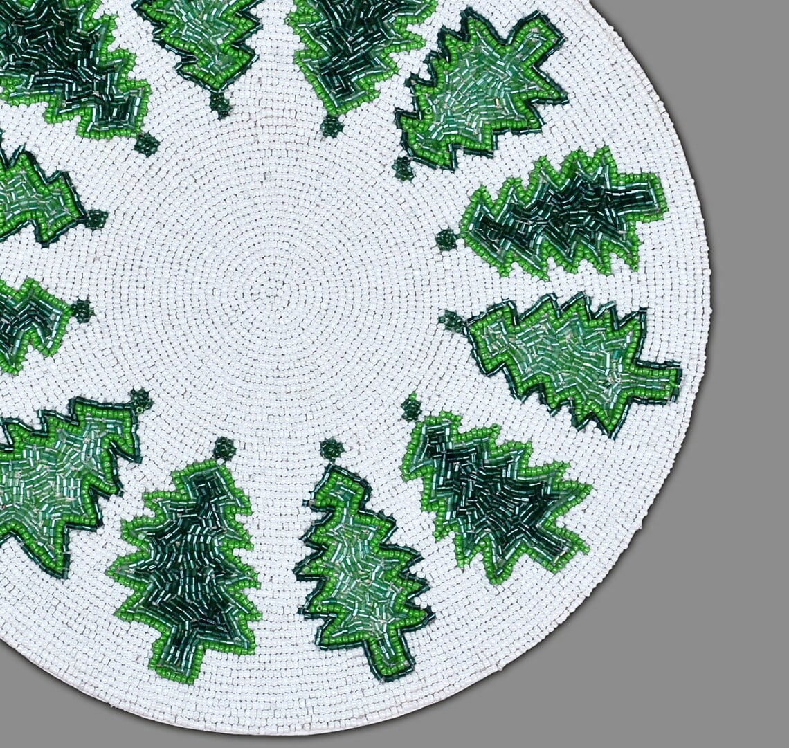 Set of 6 Handmade Placemats, Beaded Christmas Tablemats, Designer X-mass Tableware 13X13 Inch