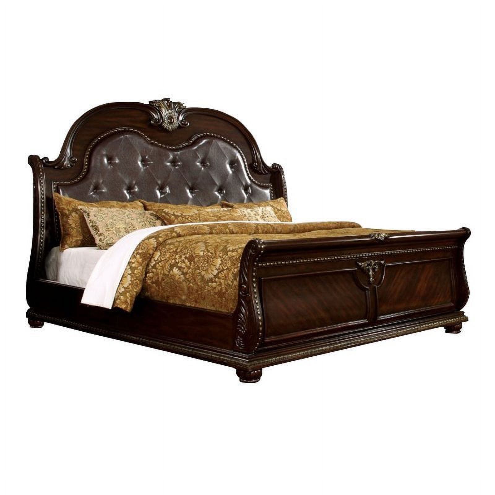 Furniture of America Strout Traditional Wood Panel King Bed in Brown Cherry