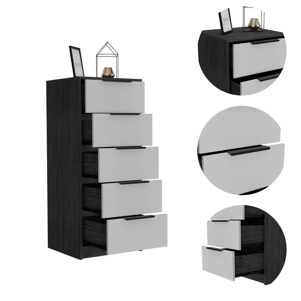 FM FURNITURE LLC Washington White 5 Drawer Dresser  ,White / Smokey Oak