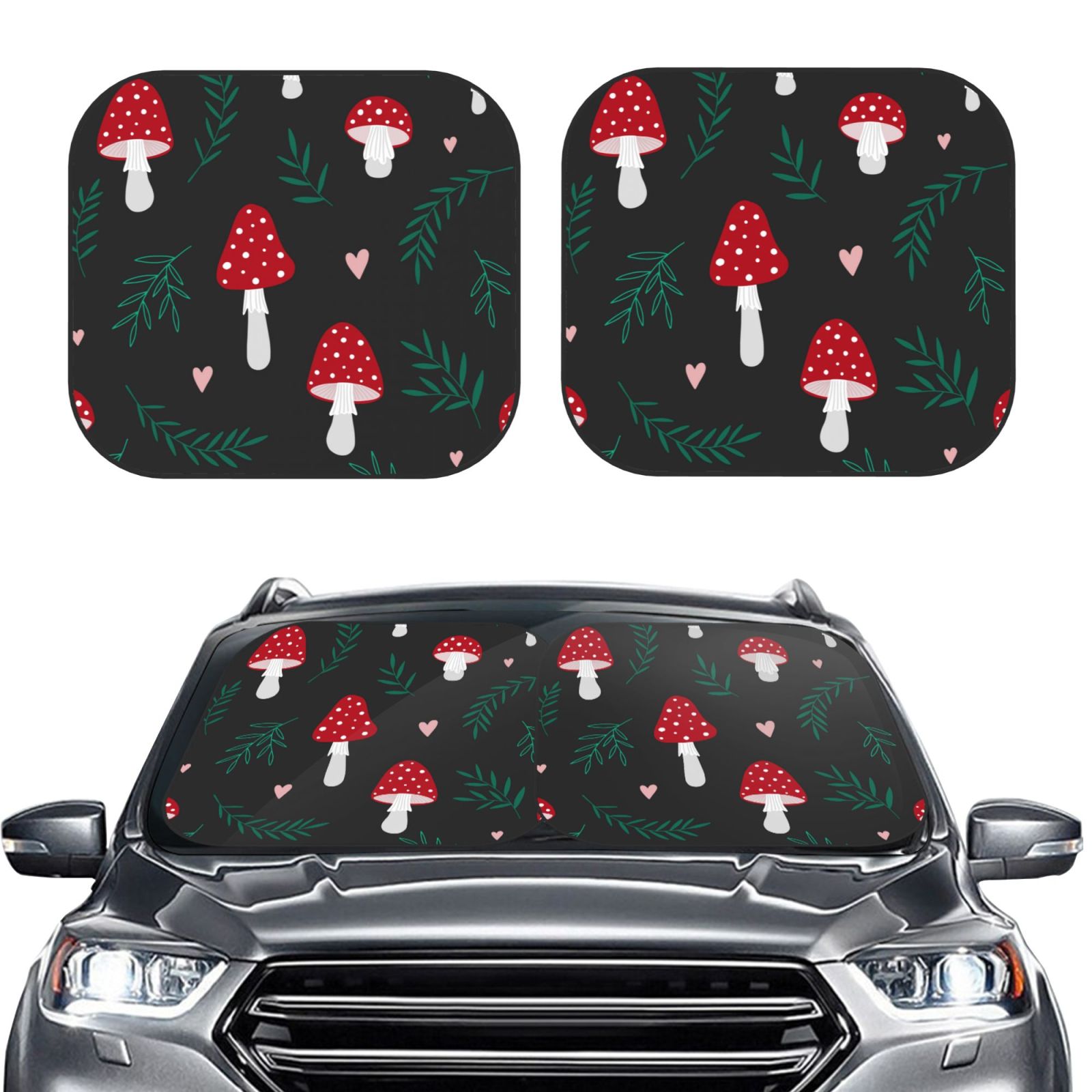 Lukts Amanita Mushroom Print 2 Piece Car Sun Shade Windshield,Foldable Car Shade Front Windshield With Keeps Your Vehicle Cool, For Most Sedans Suv And Trucks - Large