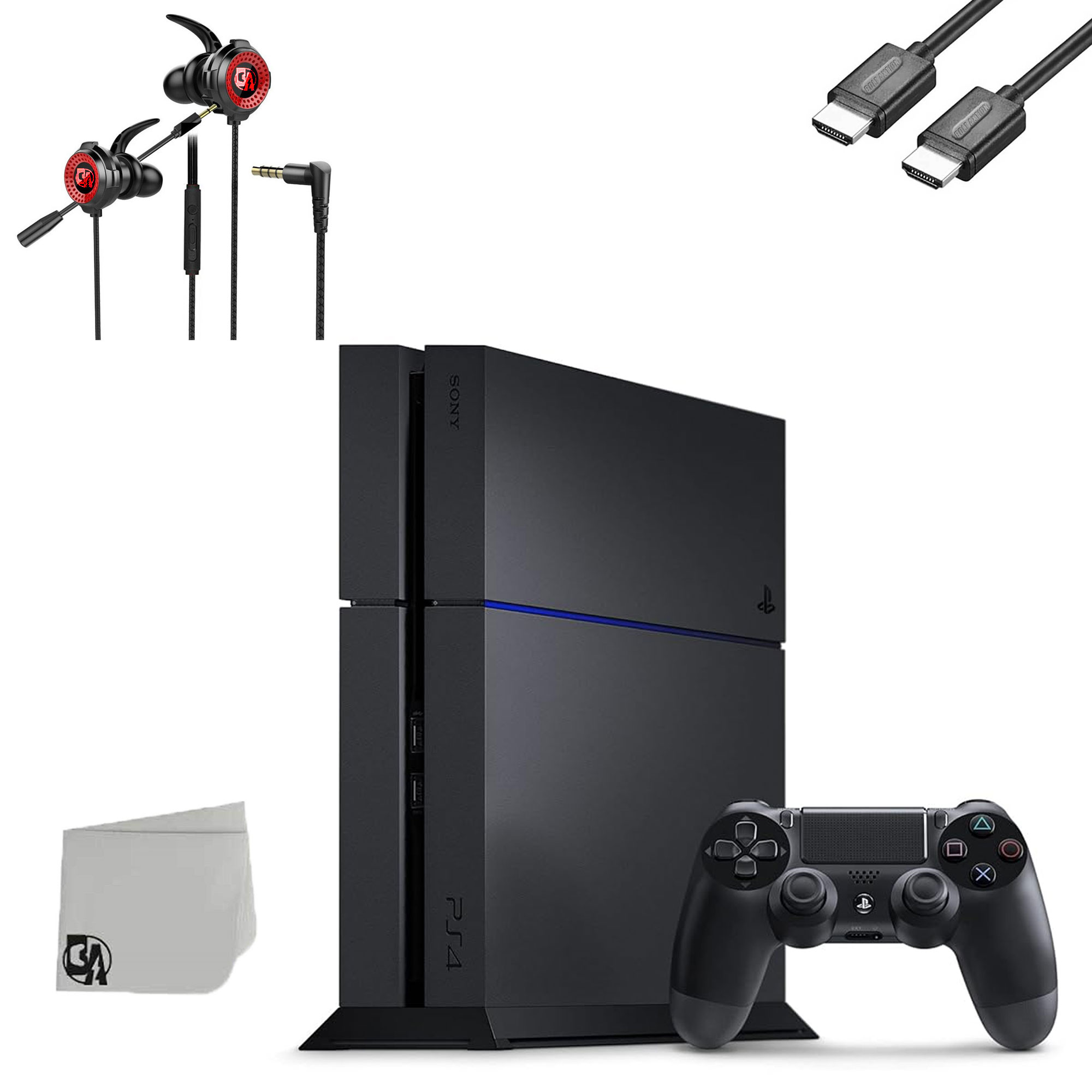 Sony PlayStation 4 Original 500GB Matte Black Gaming Console + Gaming Earbuds With Microphone BOLT AXTION Bundle Like New