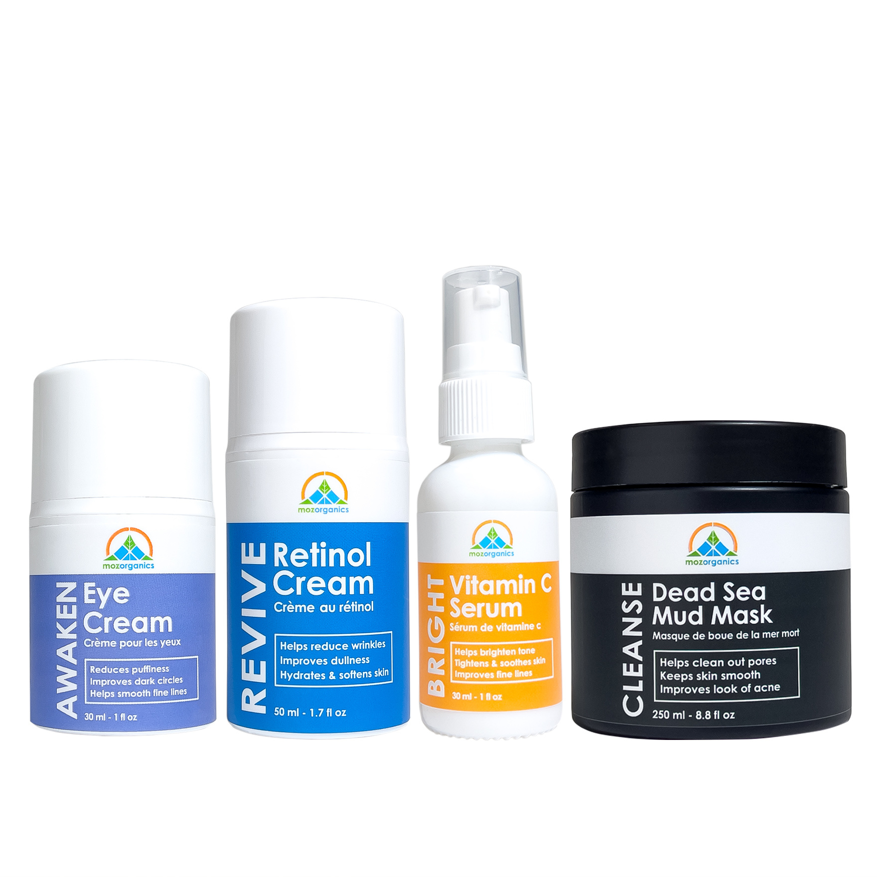 The Glow Set - Complete Skincare Routine with Dead Sea Mud Mask; Vitamin C Serum; Eye Cream; and Retinol Cream for Nourished and Healthy Skin