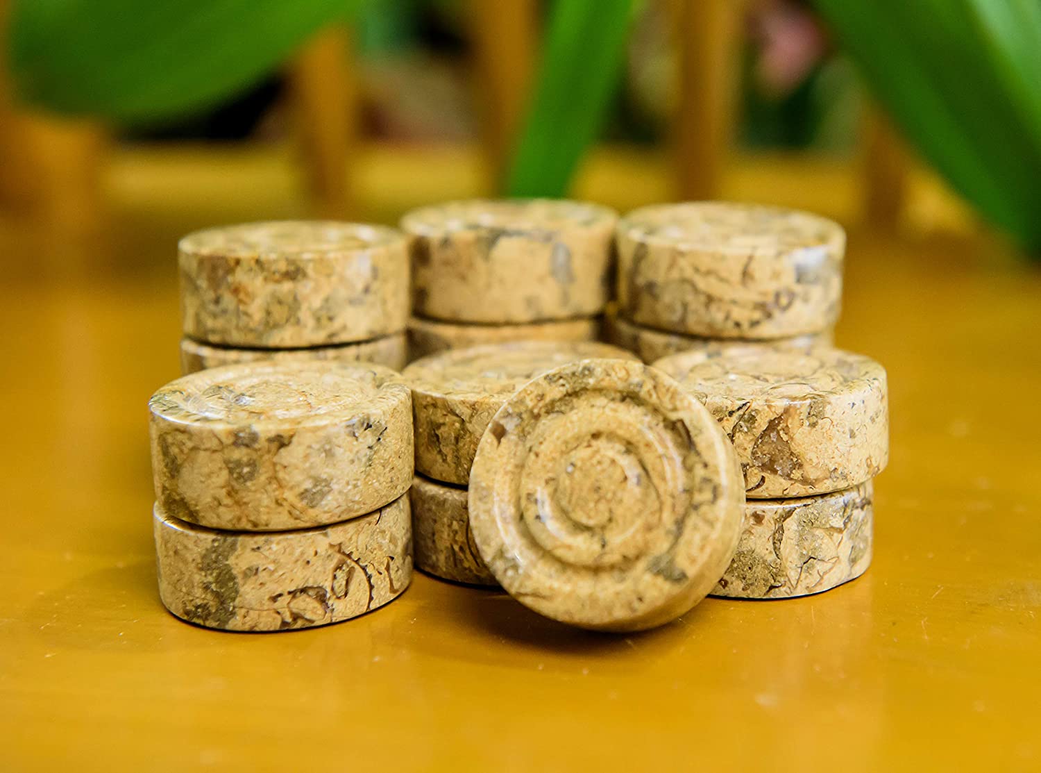 RADICALn Marble Red & Coral Big Board Games Complete Checker Figures - Suitable for 15 Inches Checkers Board - Antique 32 Checker Pieces Set - Completely Marble Handmade Non-Wooden Draughts