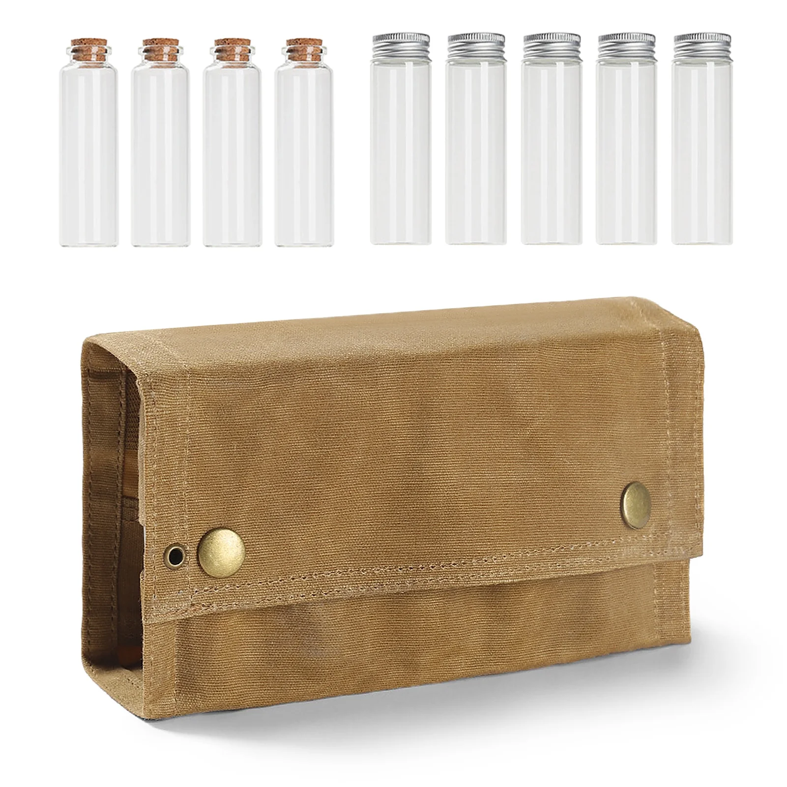 Andoer Portable Camping Condiment Bottle Storage Bag Canvas Seasoning Storage Bottle Pouch with 9 Bottle for Outdoor Barbecue Cooking