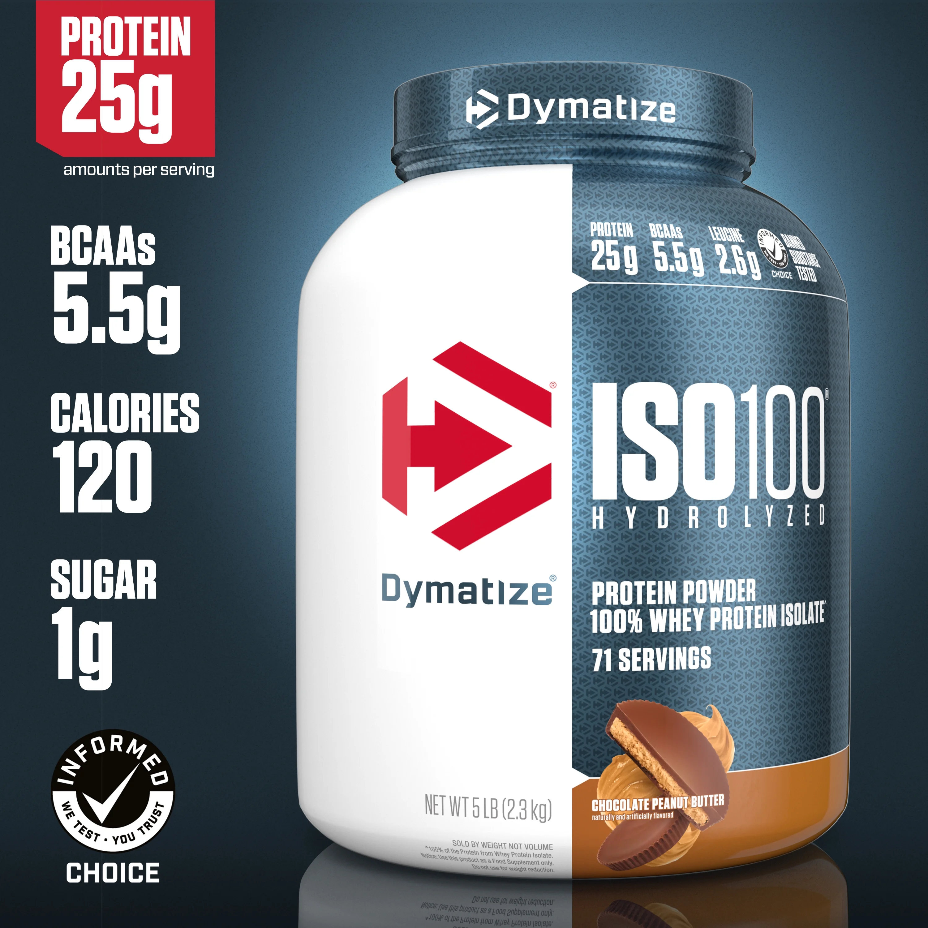 Dymatize ISO100 Hydrolyzed Whey Isolate Protein Powder, Chocolate Peanut Butter, 25g Protein, 5 Lb