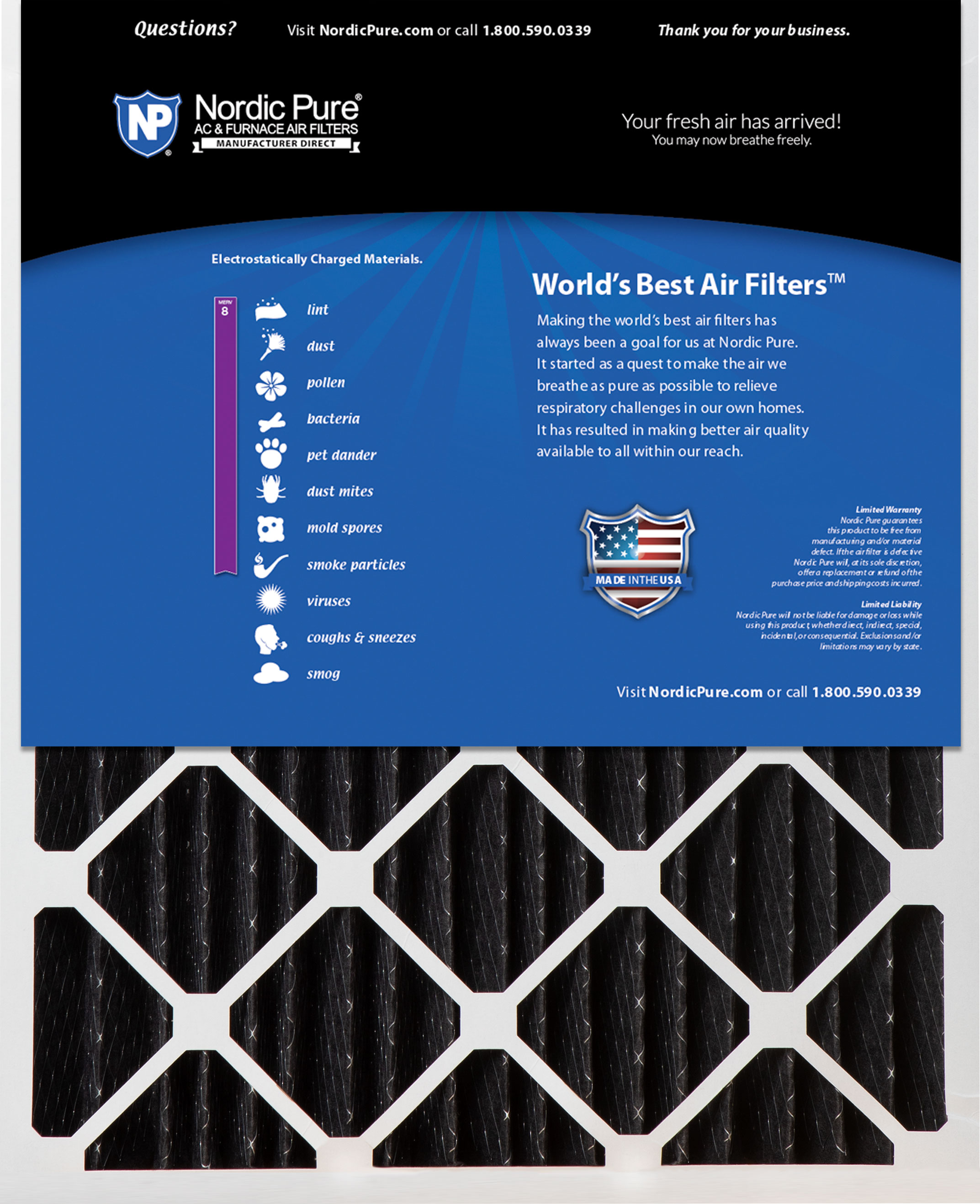 20x25x5 (4 3/8) Honeywell/Lennox Replacement Odor Reduction Merv 8 Filter 1 PK