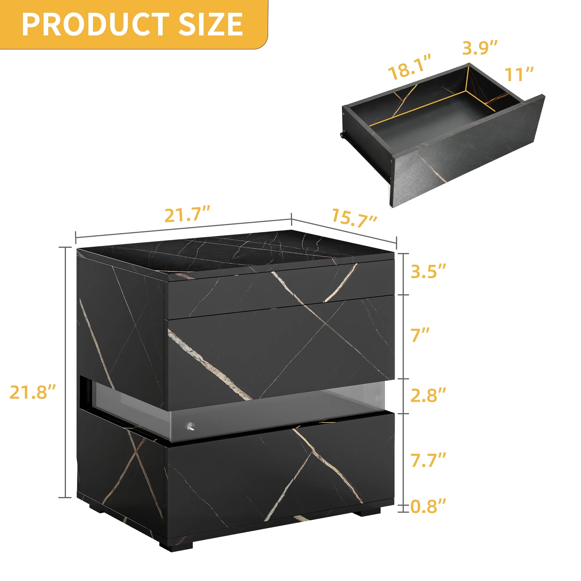 DWVO High Gloss LED Nightstand, 22