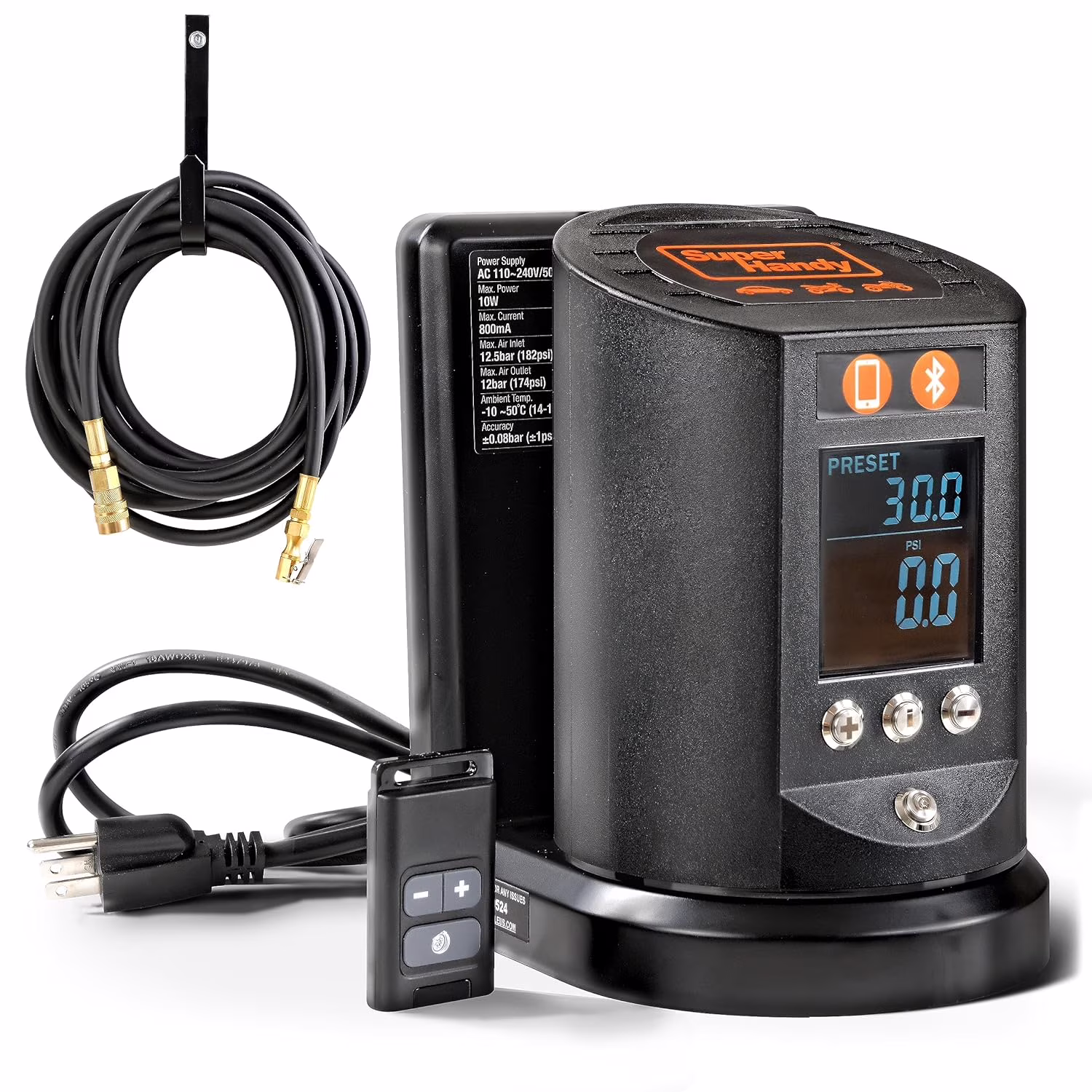 SuperHandy Tire Inflator with App Control - Digital Gauge, 25FT Hose - For Cars, Trucks, ATVs (Air Compressor Needed)