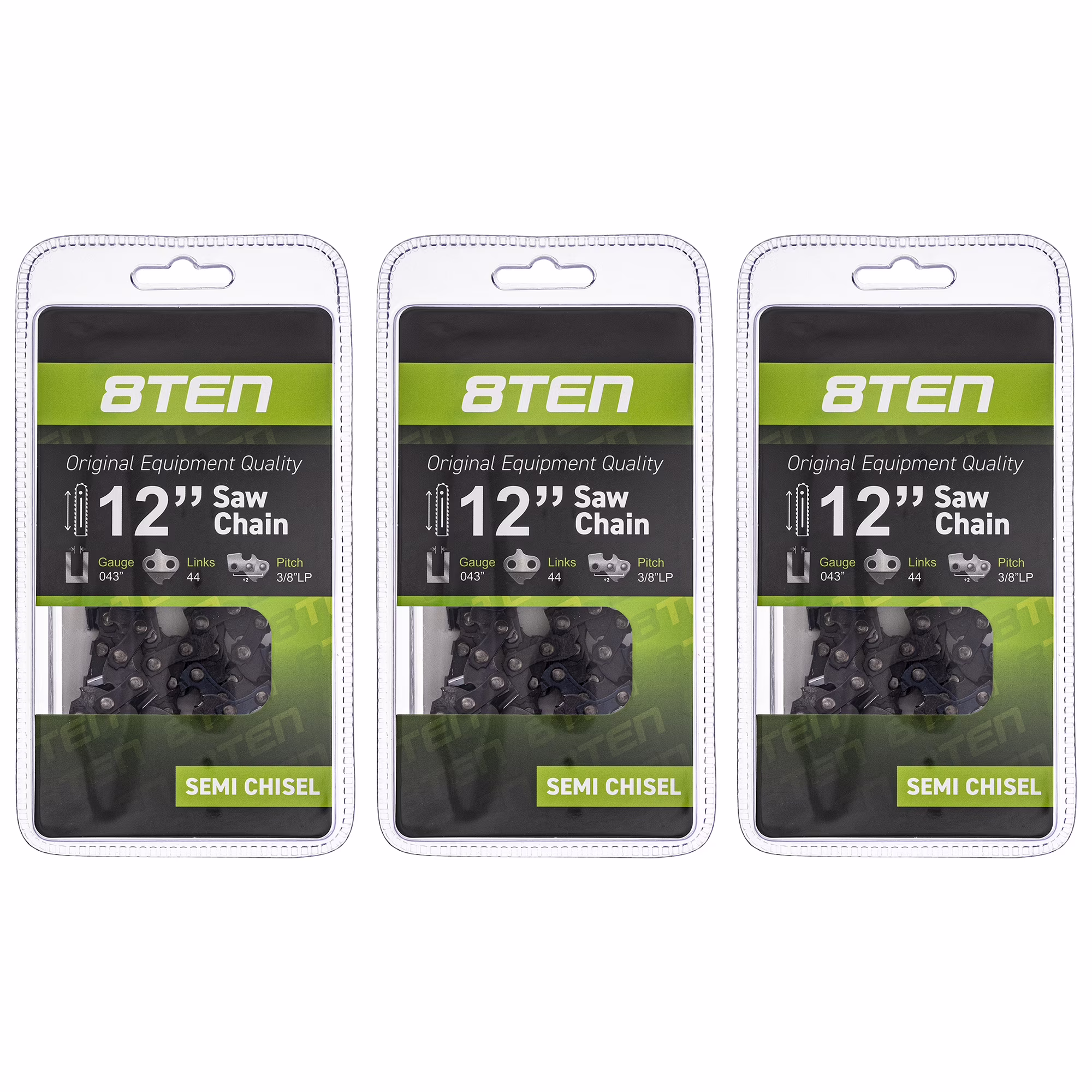 8TEN Chainsaw Chain 12 inch .043 3/8 44DL for Echo Husqvarna Stihl 3 Pack 810-CCC2248H