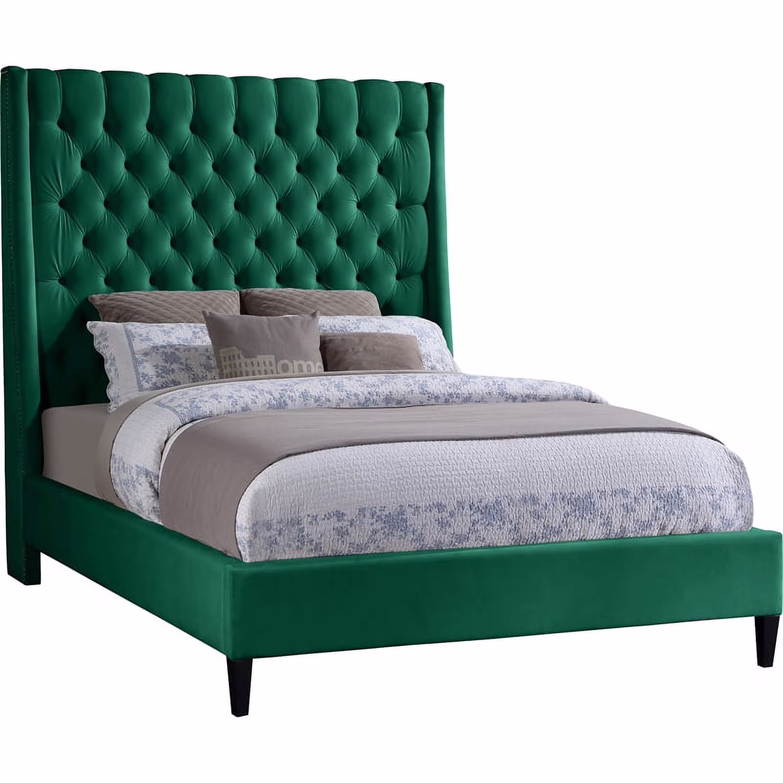 Maklaine Contemporary Upholstery Green Velvet King Bed