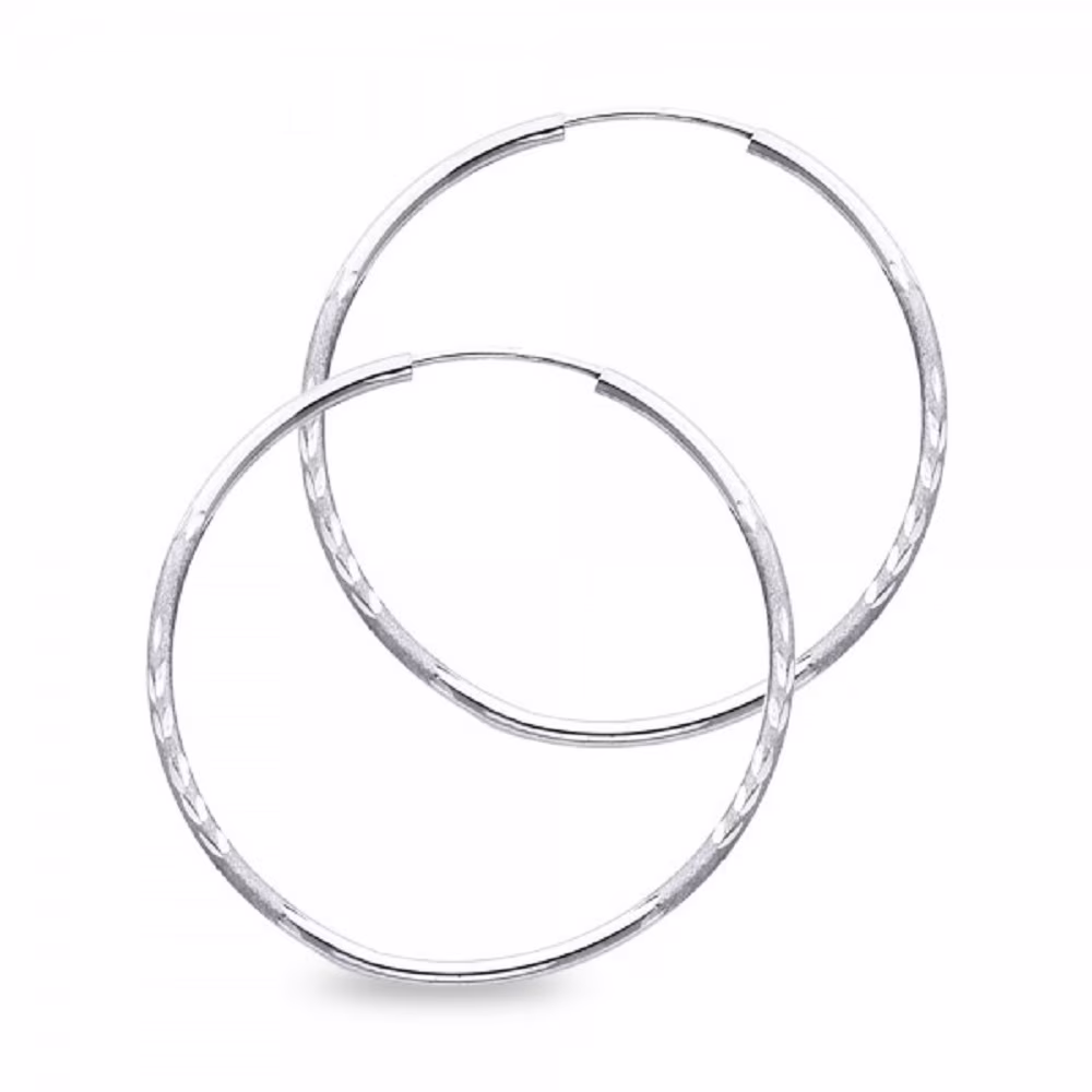 Round Endless Hoops Solid 14k White Gold Diamond Cut Earrings Polished Quality Fancy 28 x 1.5 mm