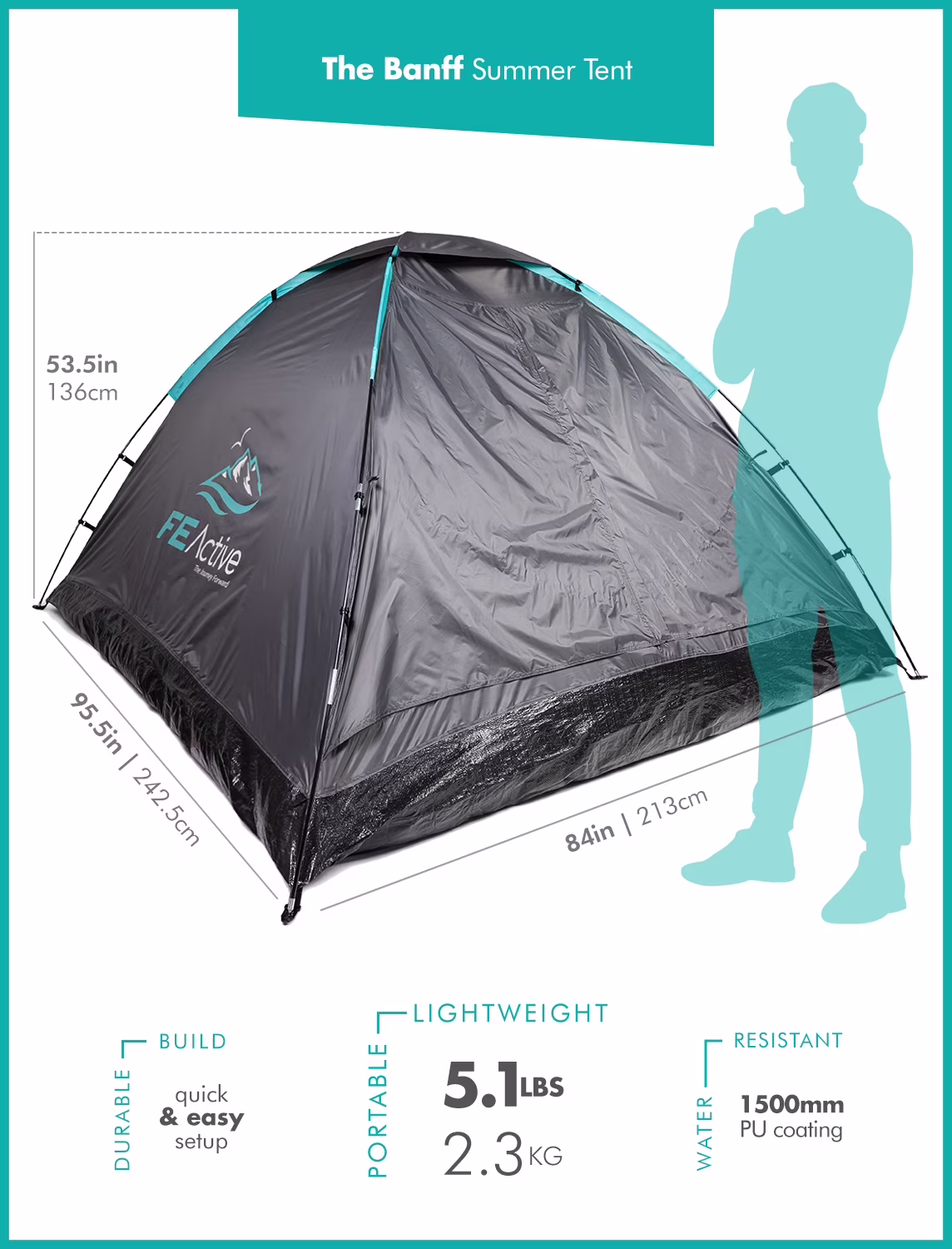FE Active 3-4 Person Compact Tent with Screened Entrance and Easy Quick Setup Summer Tent with Rainfly for Outdoors, Camping, Backpacking, Hiking, Trekking | Designed in California, USA