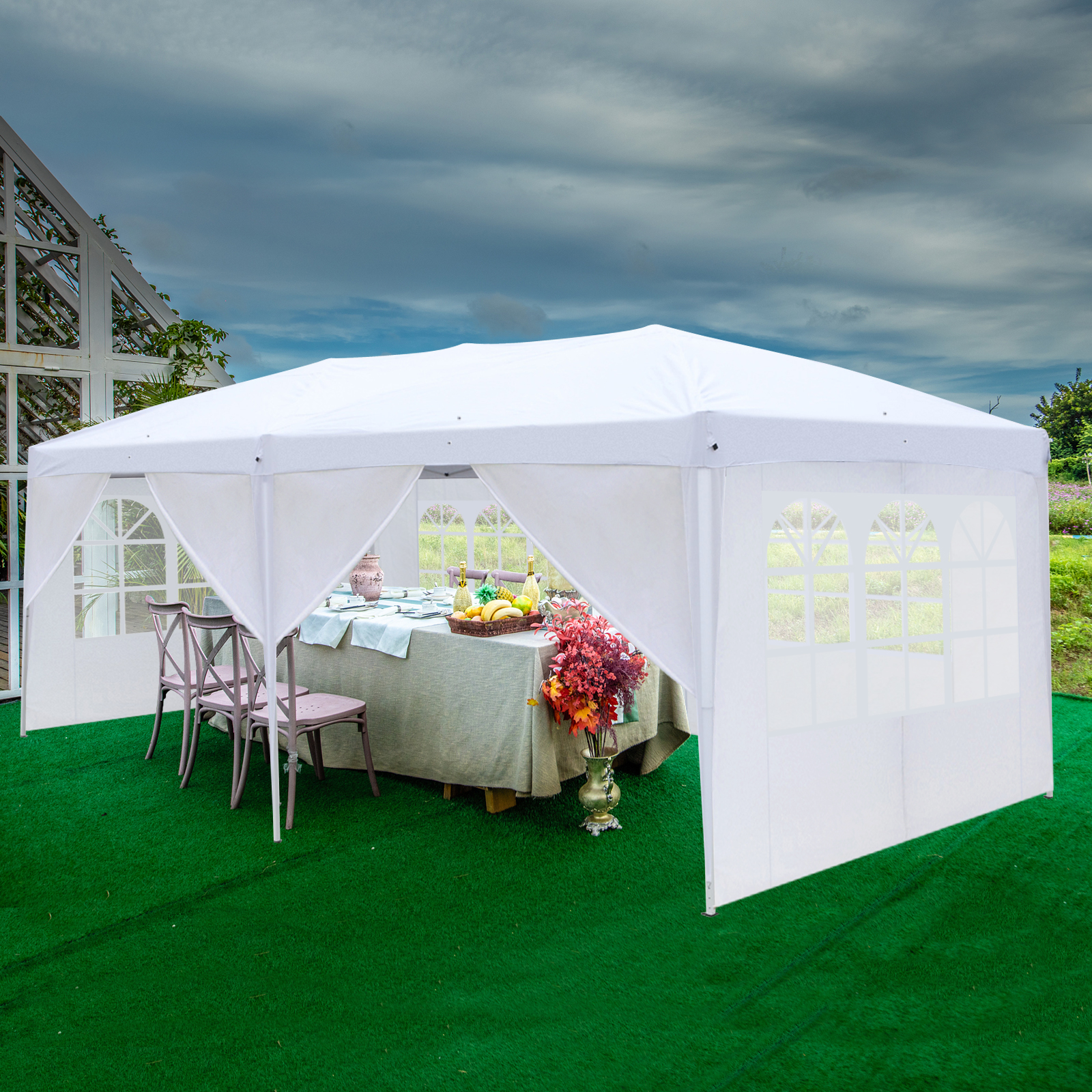 UBesGoo Canopy 10'x20' Ez POP up Wedding Party Tent Folding Gazebo Beach Canopy W/6 carry Bag (White)