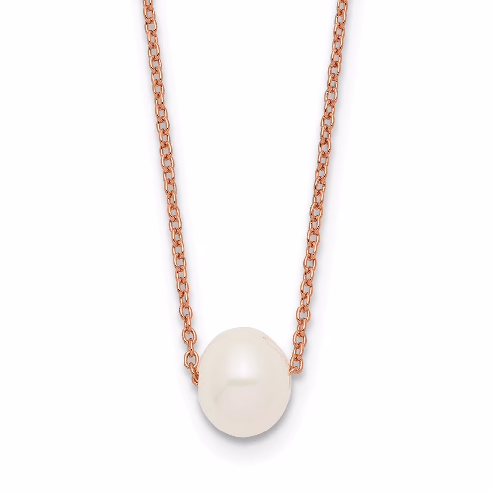 925 Sterling Silver Rose tone 18k Flash pl Slider 8 9mm Freshwater Cultured Pearl Necklace 18 Inch Jewelry Gifts for Wom